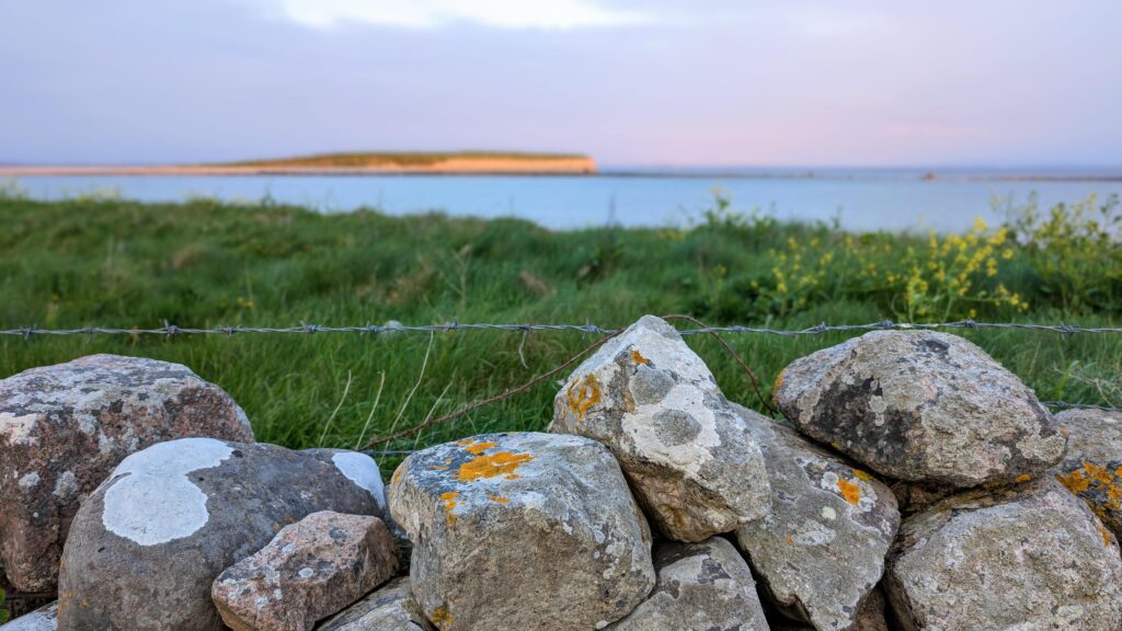 Costal landscape, focus on rocks in foreground, blurred background, sunset beach scenery, nature Stock Free