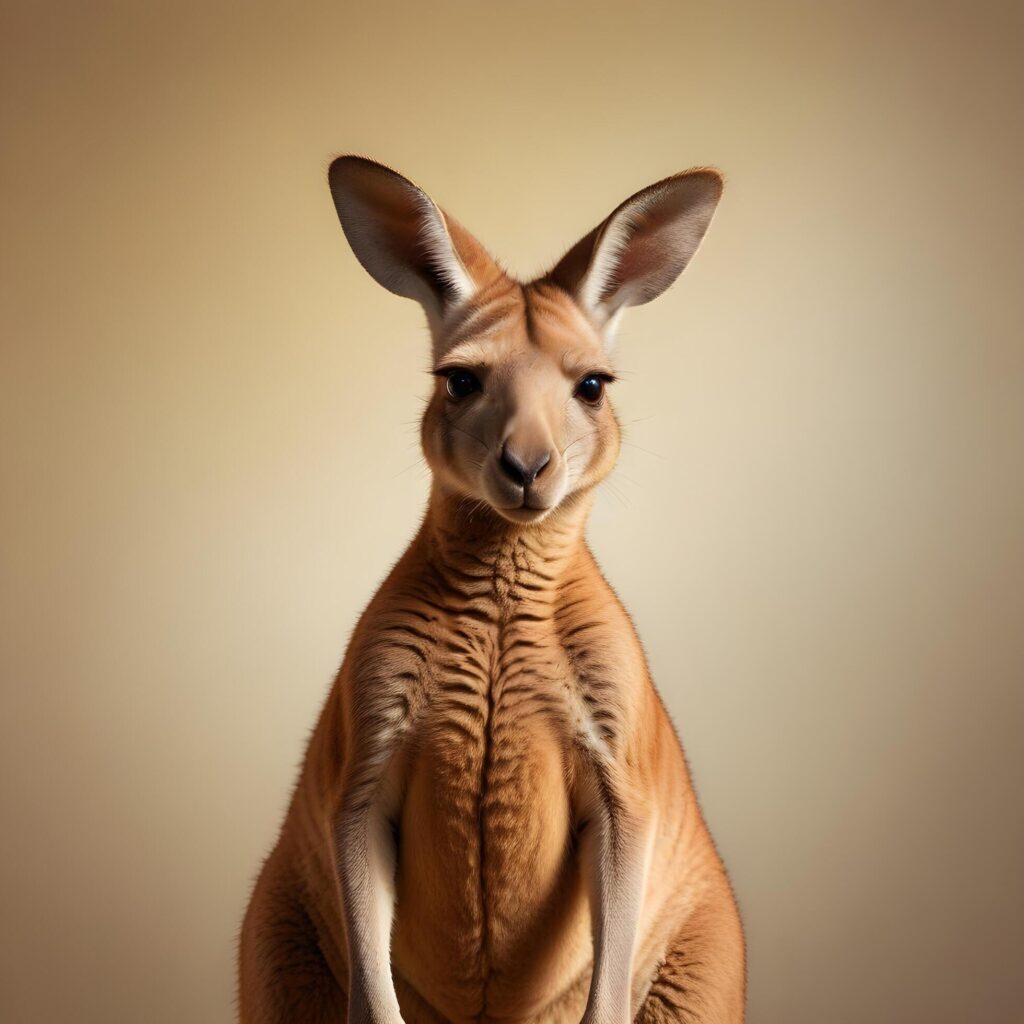 a kangaroo standing on its hind legs in front of a gray background Stock Free