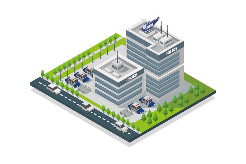 Police station isometric on white background Free Vector