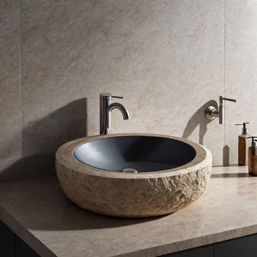 Round stone sink made by @ai_generated