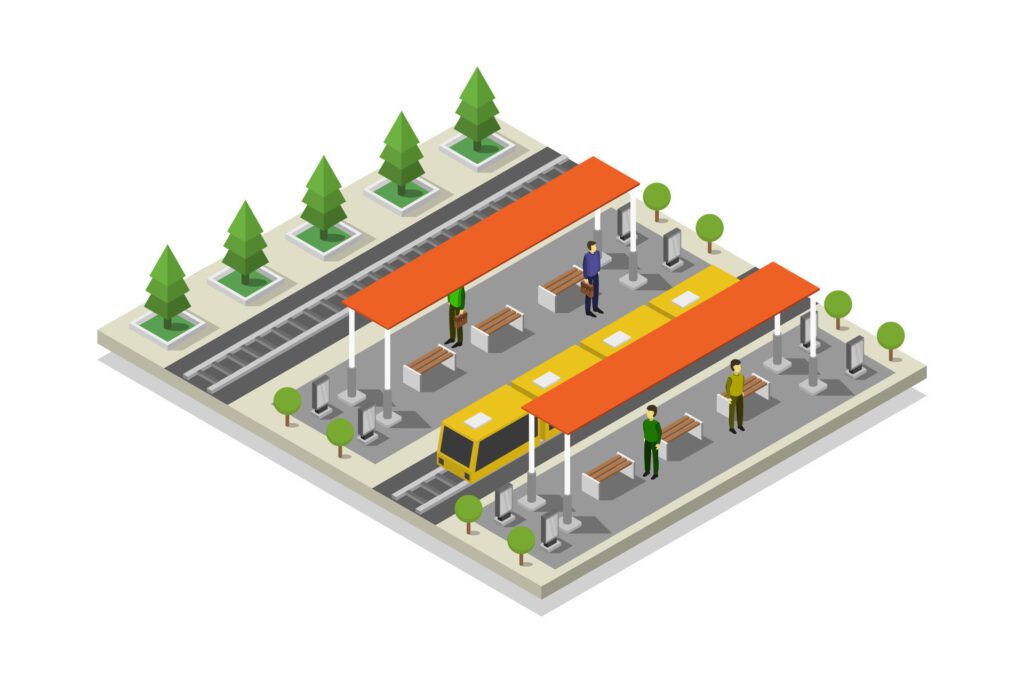 Train station isometric on white background Free Vector