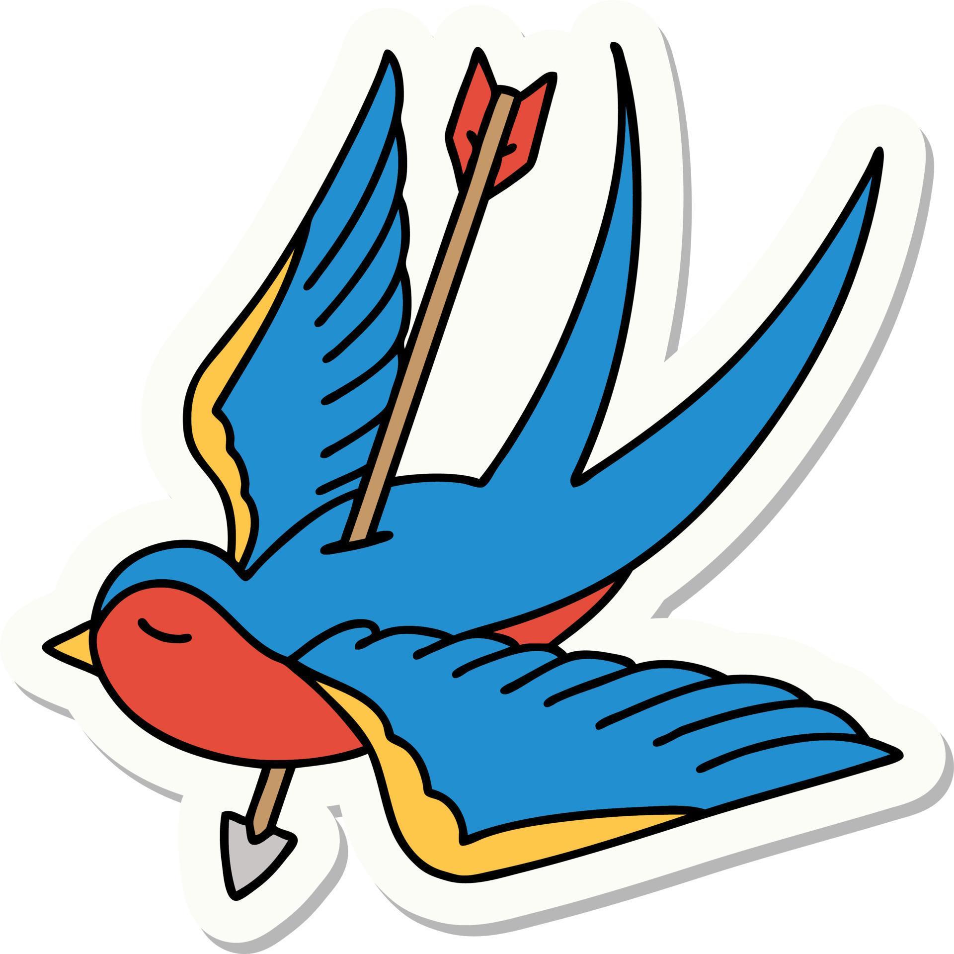 tattoo style sticker of a swallow shot through with arrow Stock Free