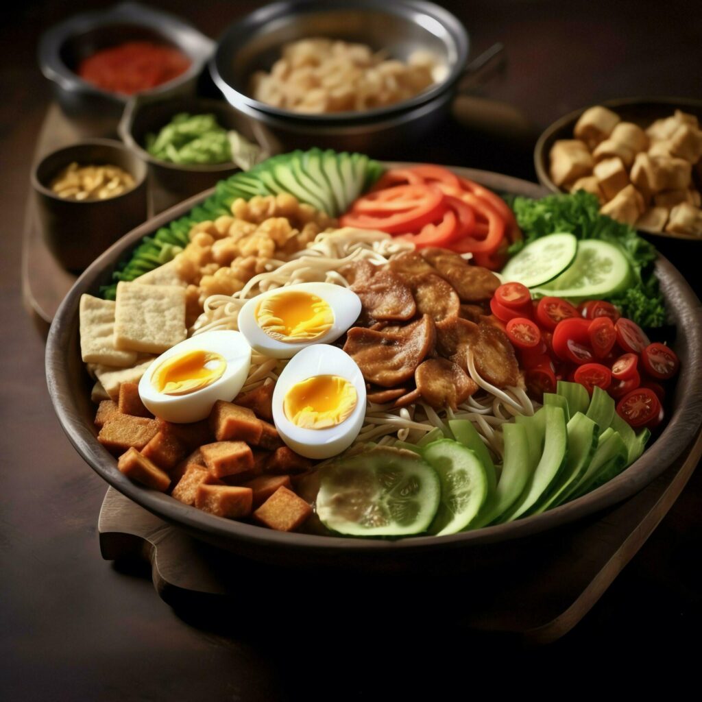 Gado-gado indonesian traditional food. Mix from boiled or steam vegetable served with peanut sauce concept by AI Generated Stock Free