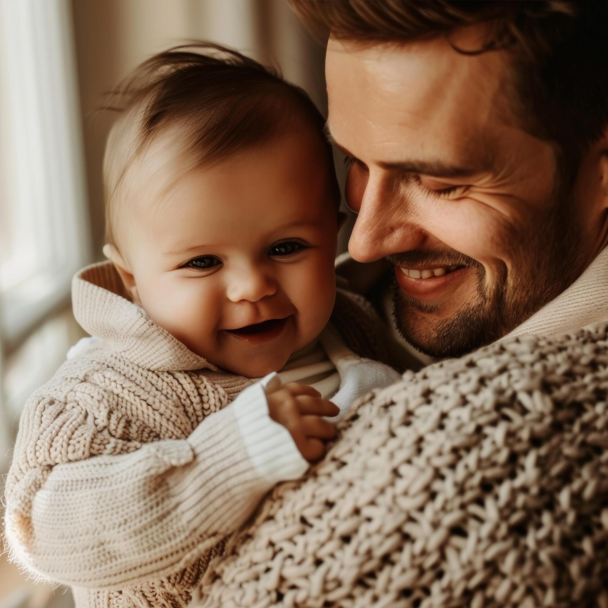 Father holding his baby in a tender moment suitable for family or parenting content Stock Free