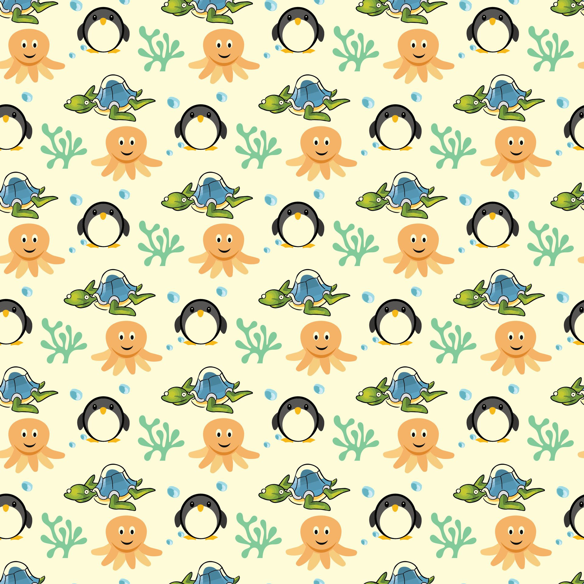 Baby Sea World Seamless Pattern Design Free Vector