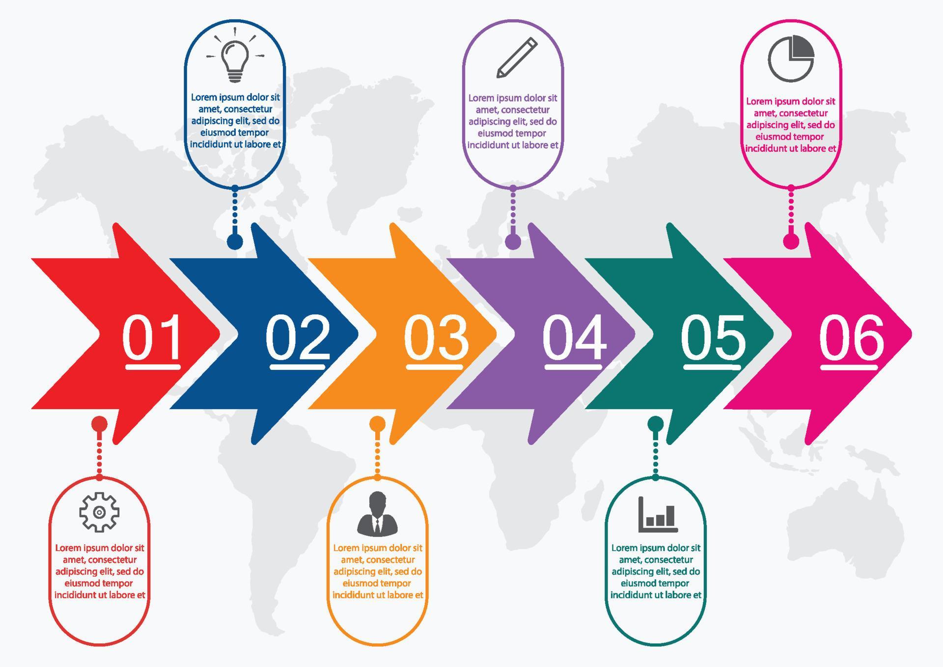 Timeline infographics template with arrows, flowchart, workflow or process infographics, vector eps10 illustration Stock Free