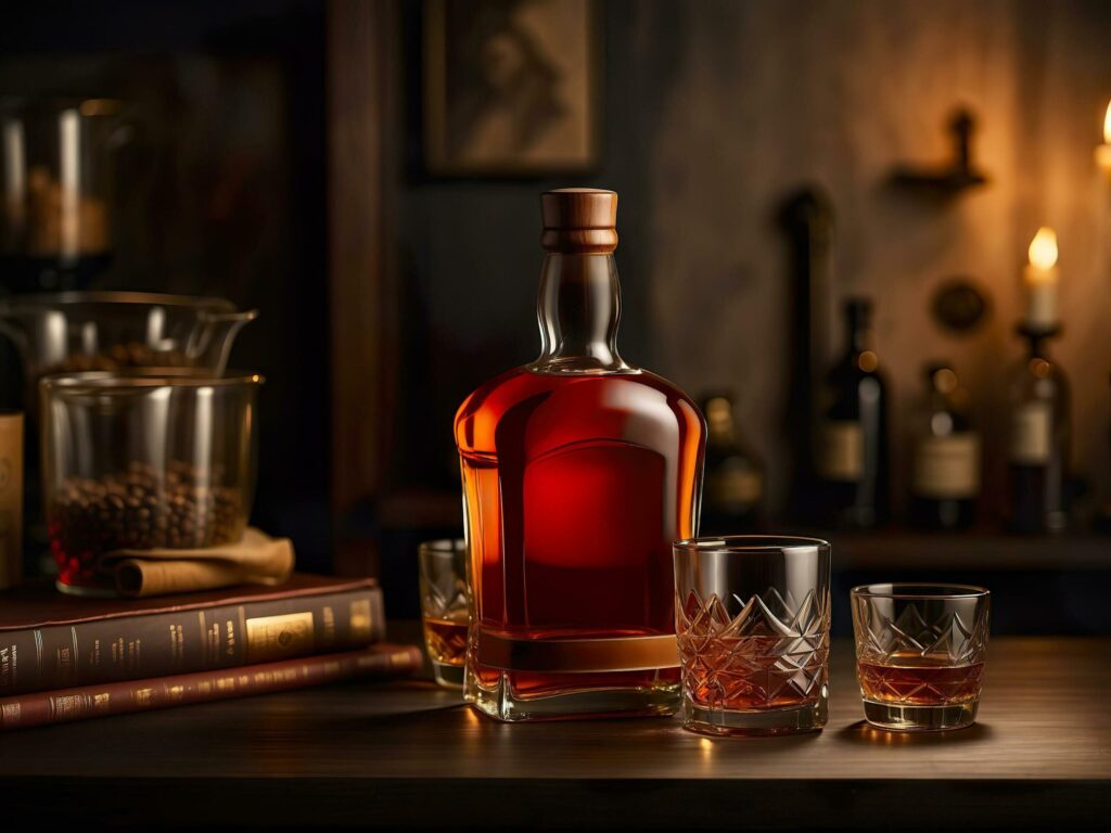 whiskey with glass mockup Free Photo