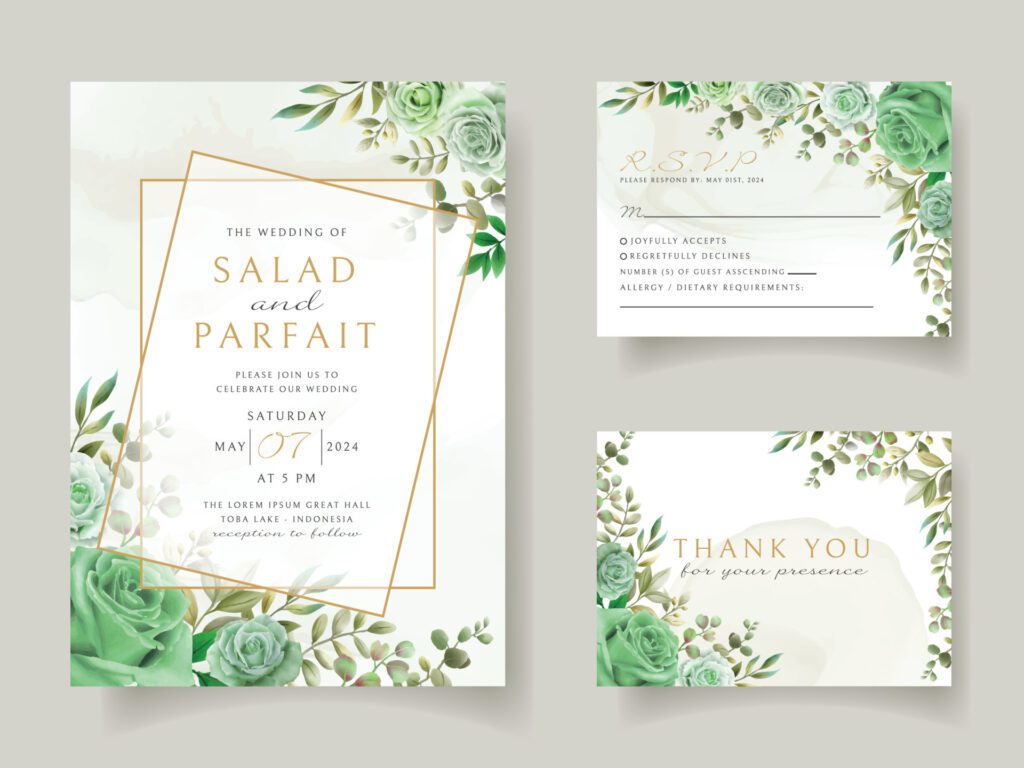 Greenery floral wedding invitation card template Free Vector