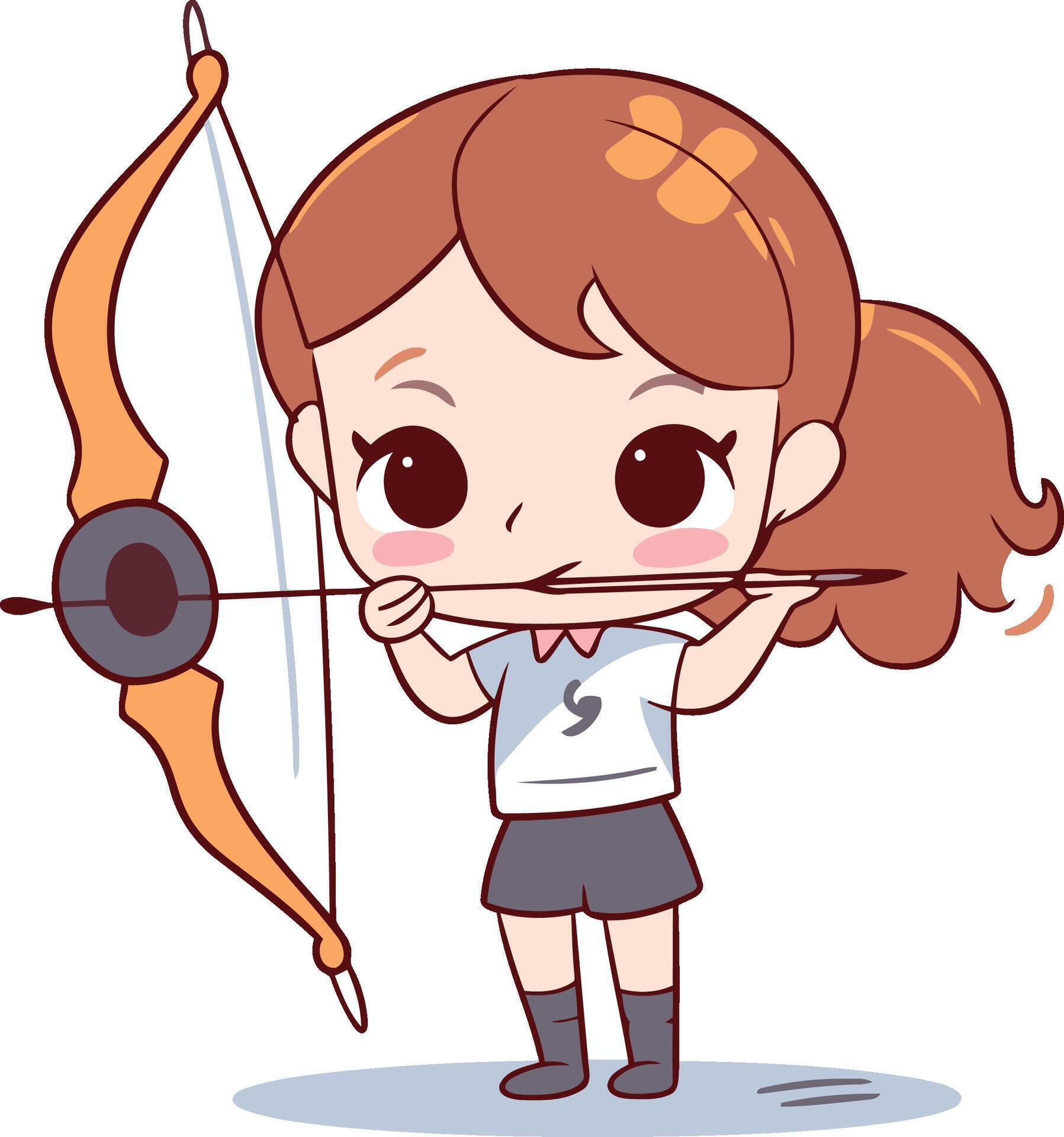 Cute little girl aiming with bow and arrow. Stock Free