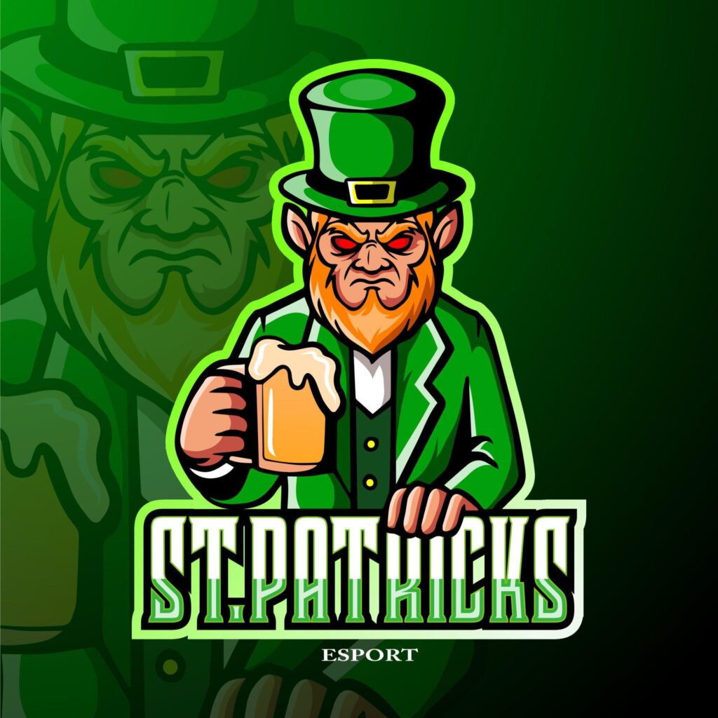 St. Patricks day leprechaun mascot esport logo design. Stock Free