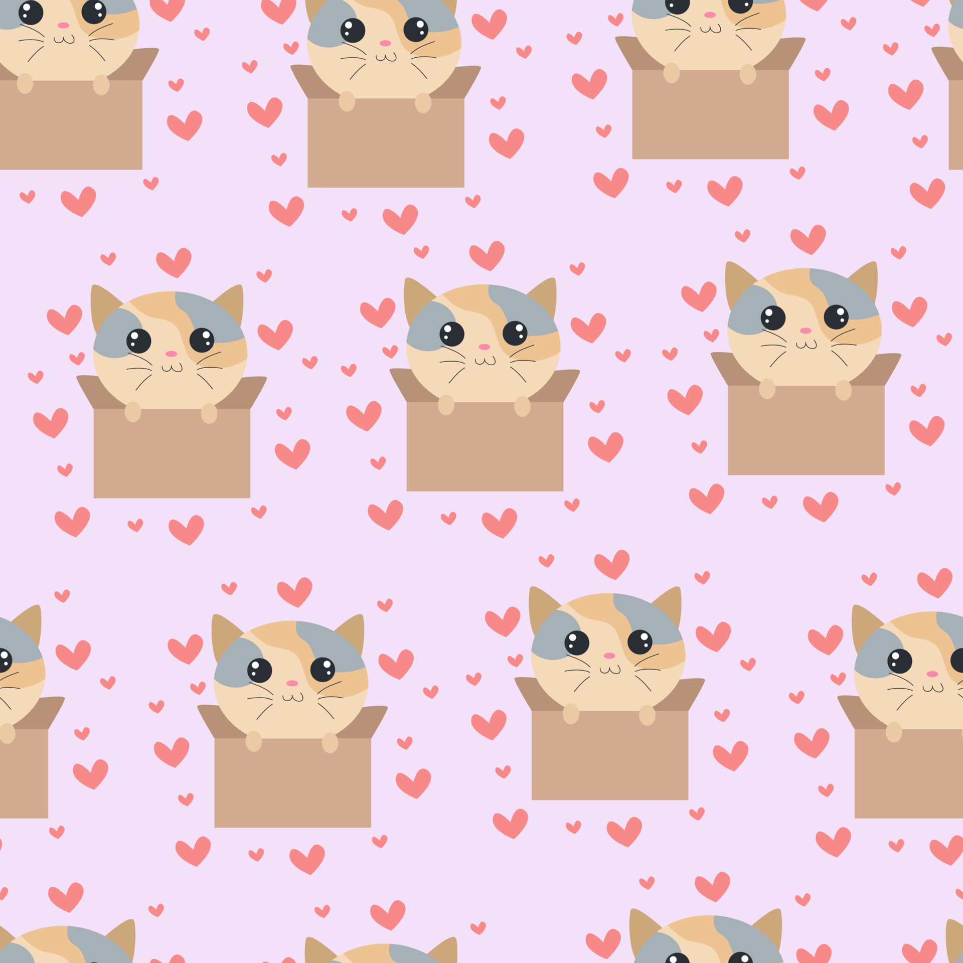 Seamless pattern with cute cat vector illustration in cartoon style Free Vector