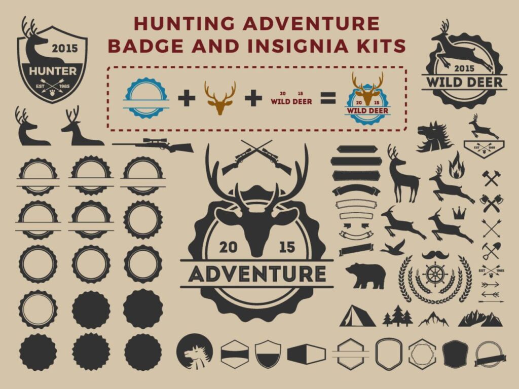 Hunting and adventure badge logo element kits for creator Stock Free