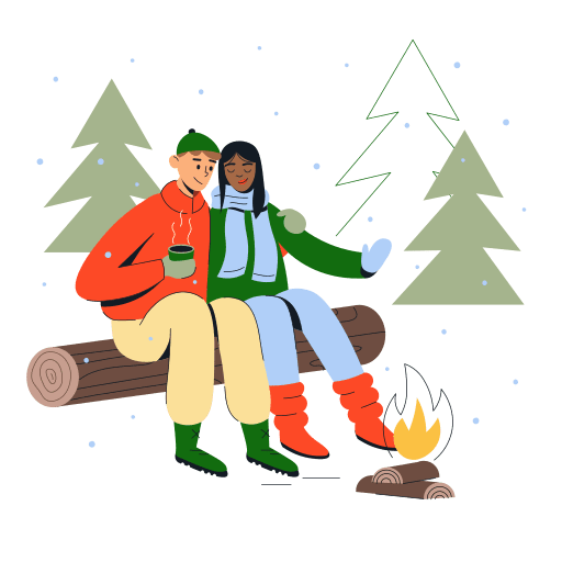 Couple, camping, winter illustration