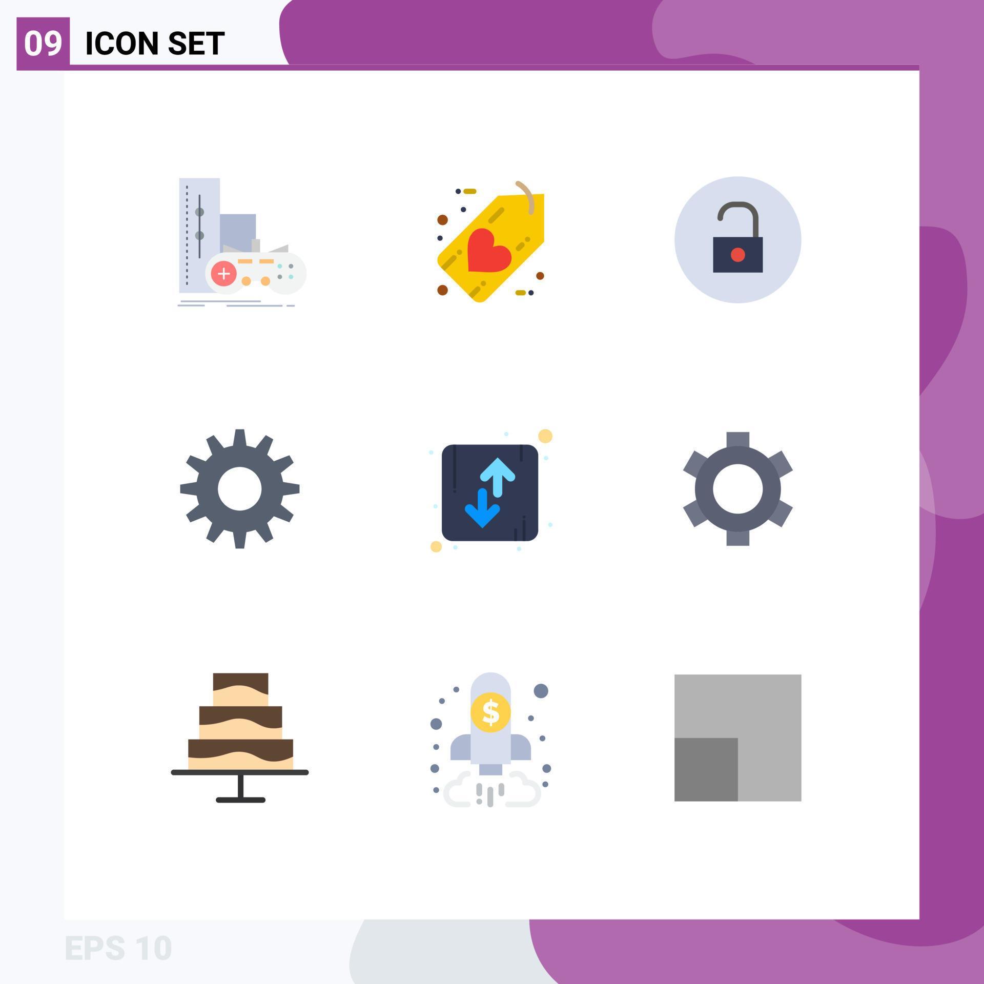 9 Creative Icons Modern Signs and Symbols of arrow gear heart cogs media player Editable Vector Design Elements Stock Free