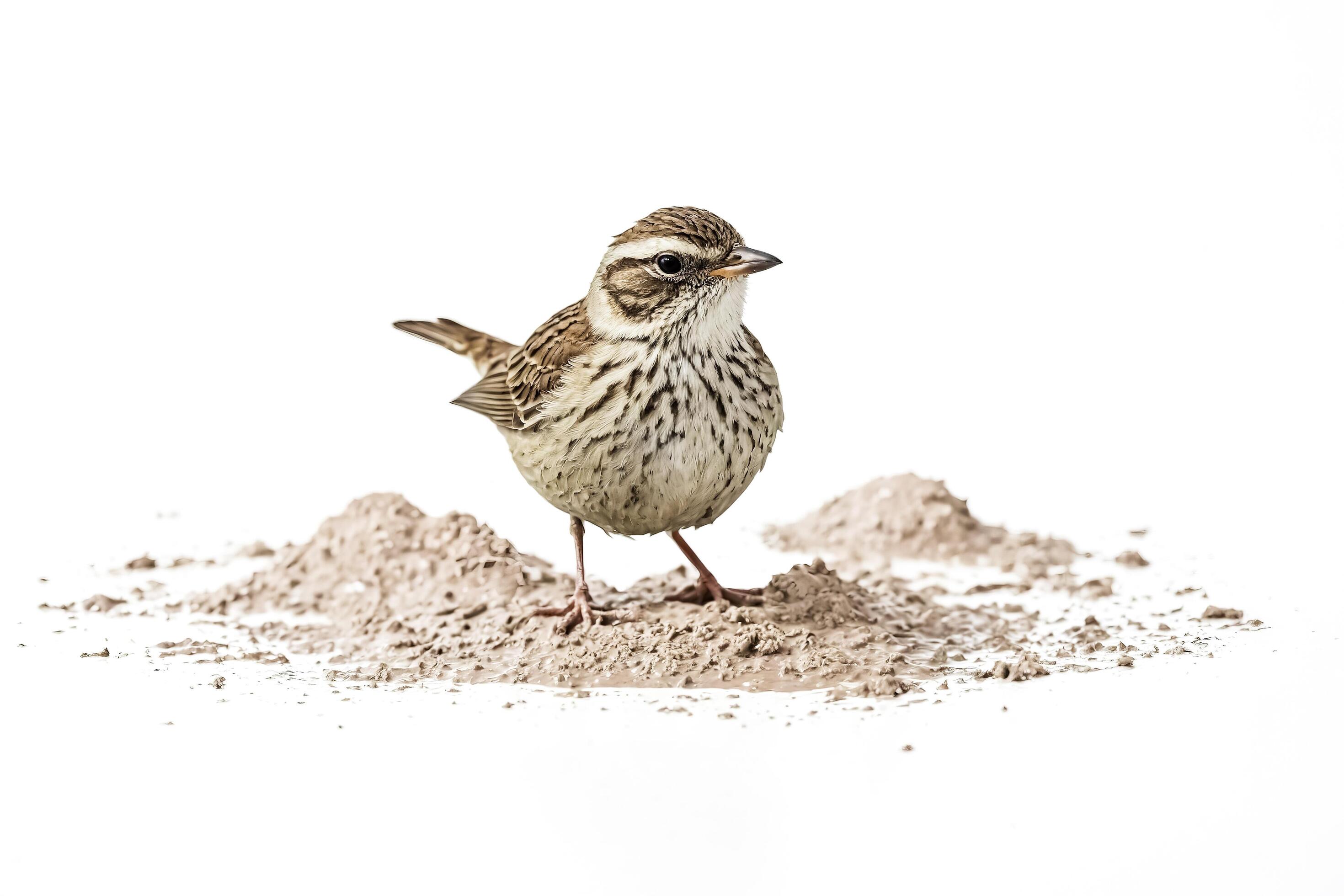 Little Bird Standing on Mud Isolated on White Background Stock Free