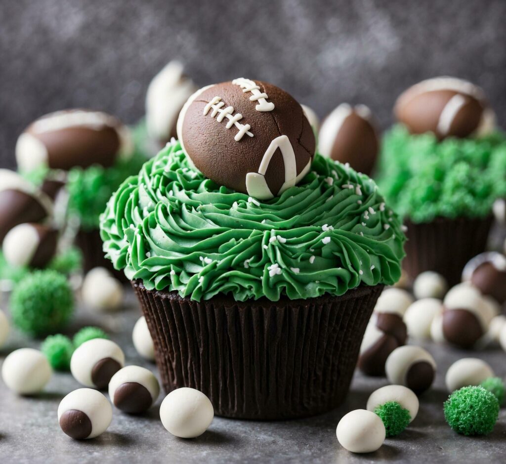 Cupcakes with green buttercream frosting and chocolate eggs. Free Photo