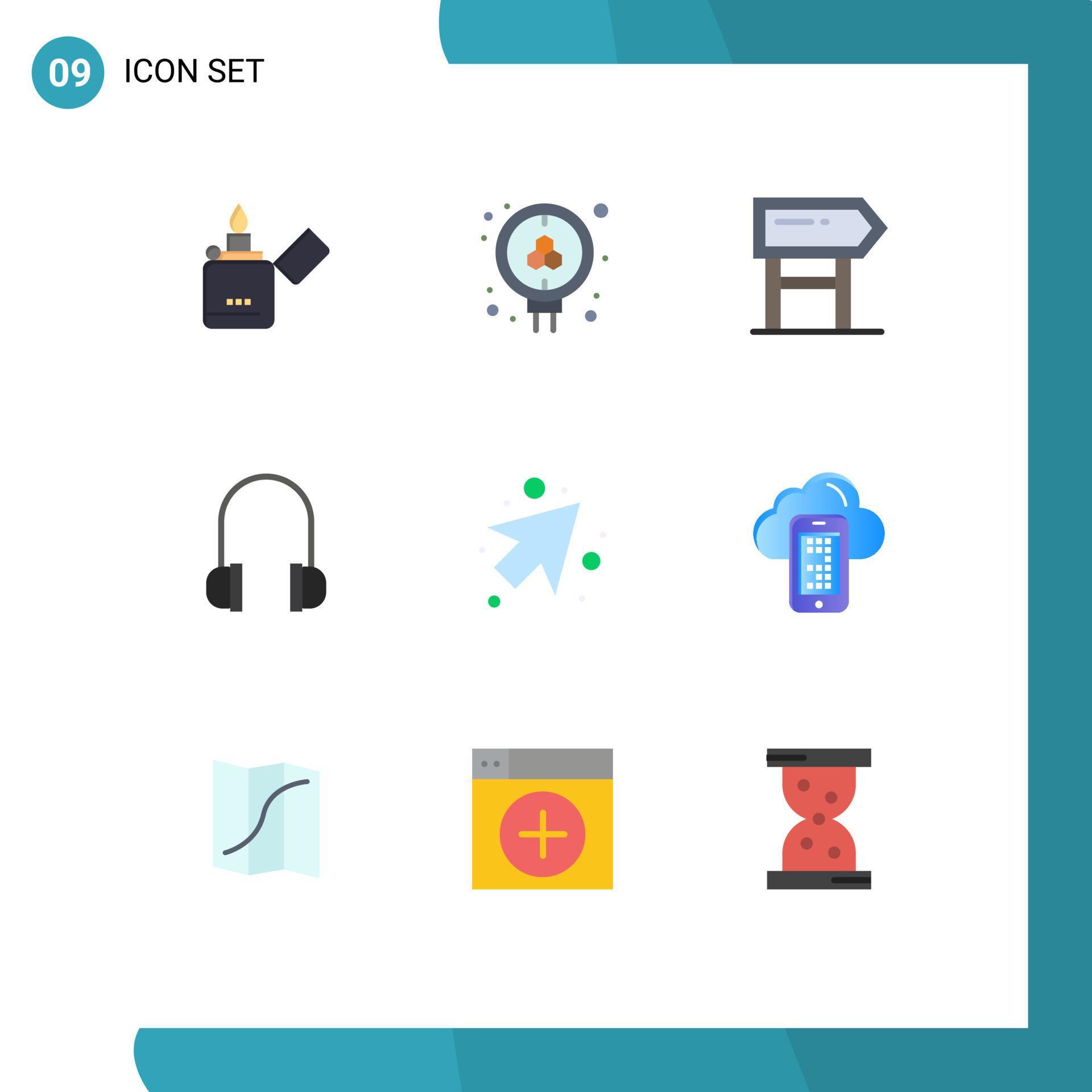 Mobile Interface Flat Color Set of 9 Pictograms of right arrow direction support headphones Editable Vector Design Elements Stock Free and Free SVG