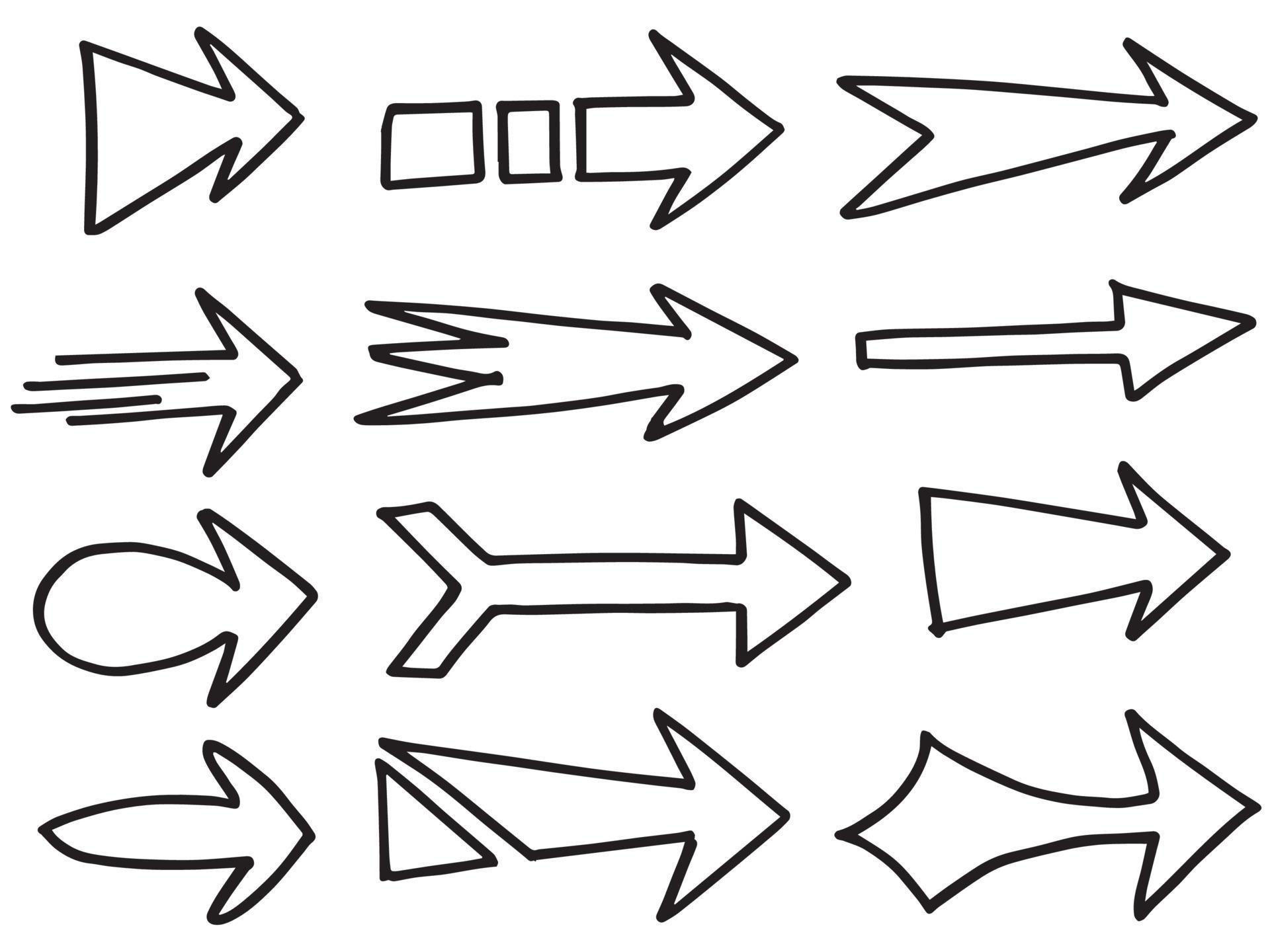 hand drawn Arrows icons Set. arrow icon with various directions. Doodle vector illustration. isolated on a white background. Stock Free