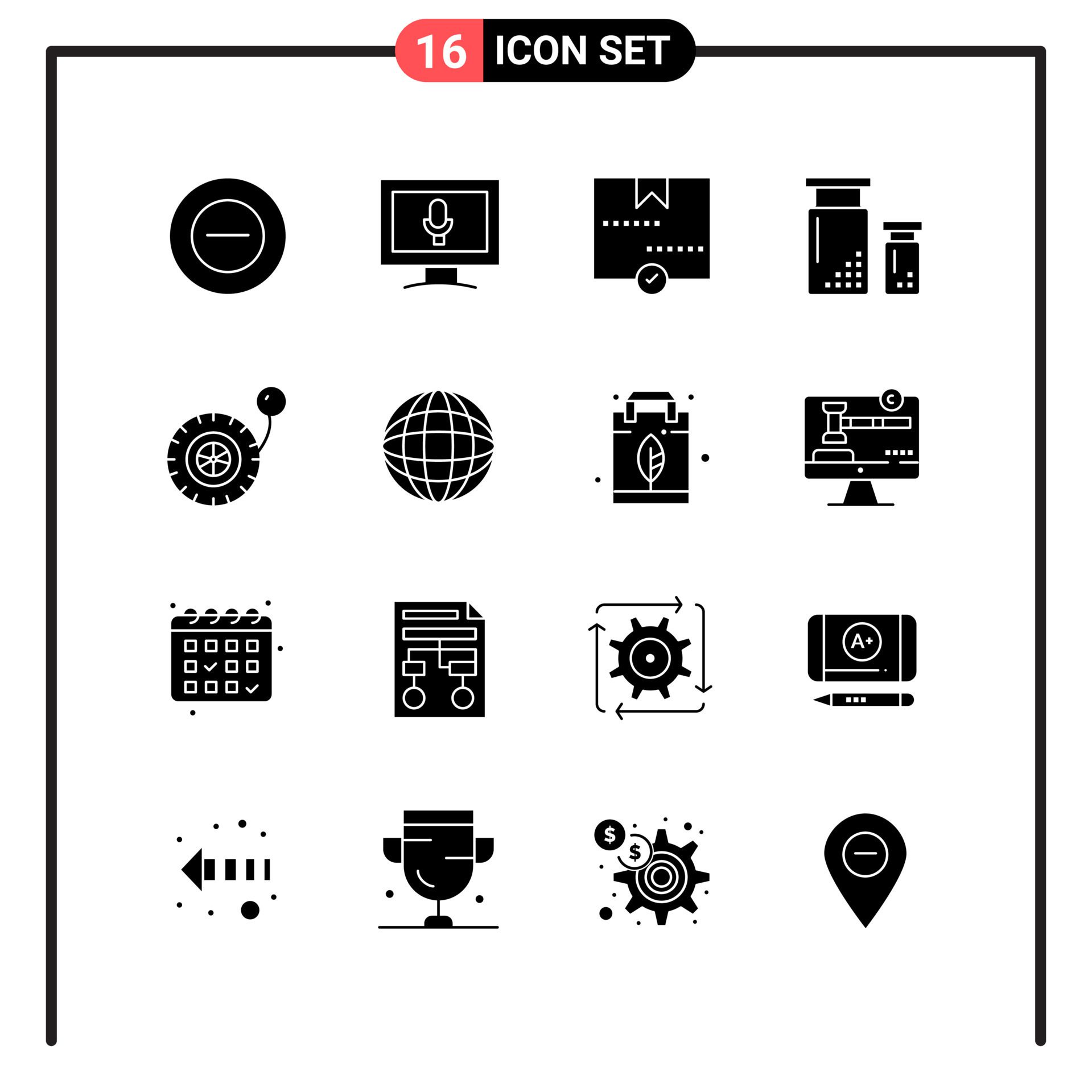 Set of 16 Solid Style Icons for web and mobile Glyph Symbols for print Solid Icon Signs Isolated on White Background 16 Icon Set Free Vector