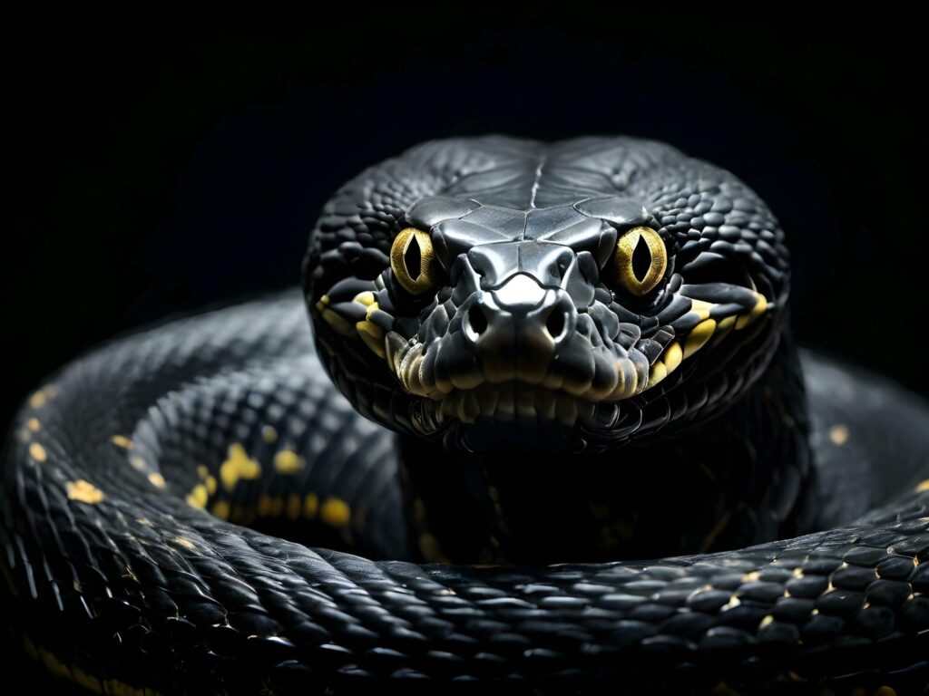 close up detail of black mamba snake on dark background Free Photo