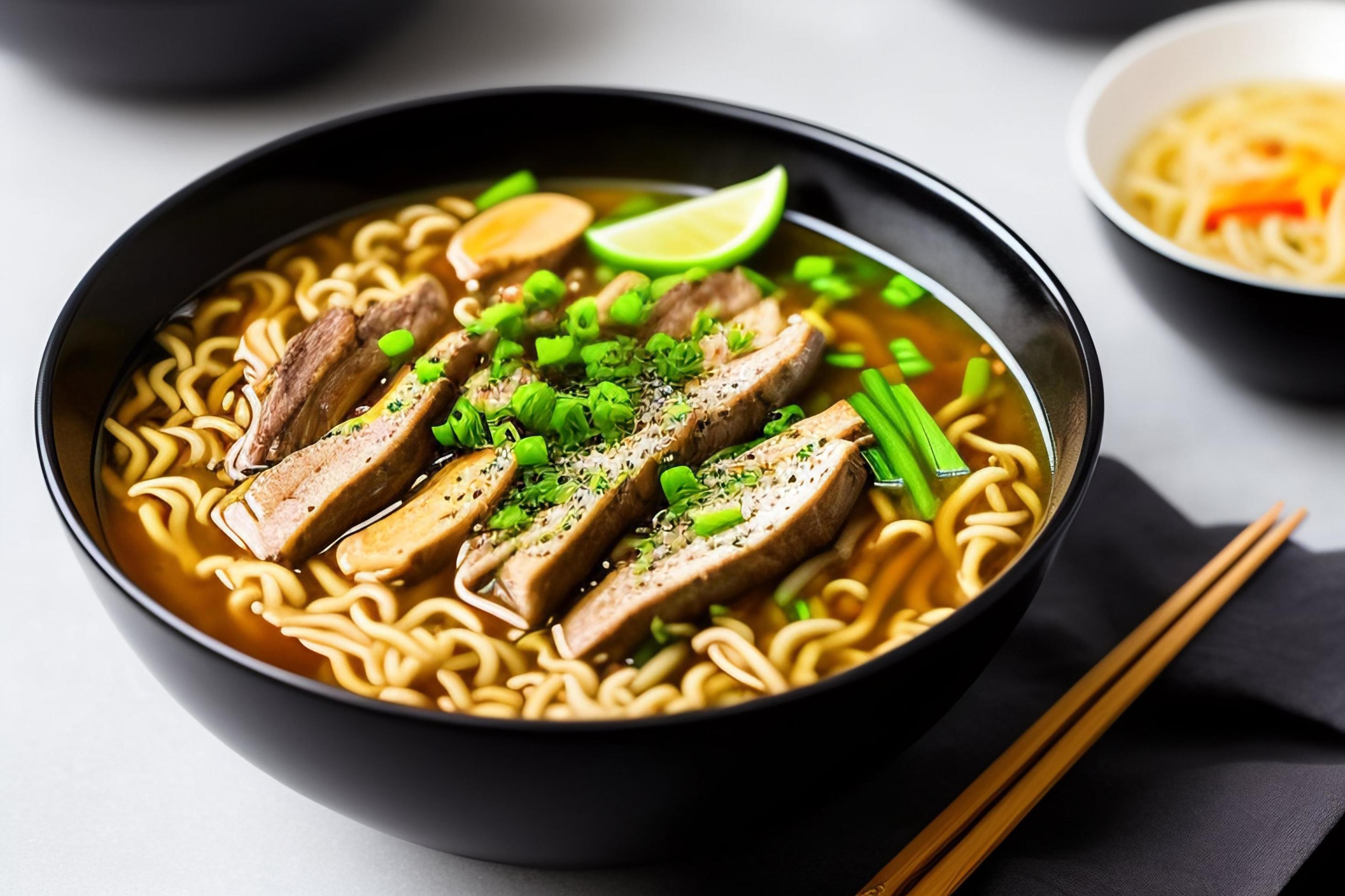 Delicious noodles. Fast food meal with appetizing pasta and chopsticks. Stock Free