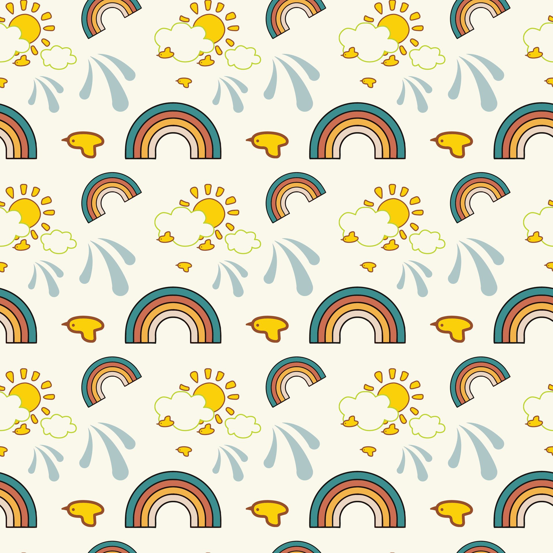 Sun Rainbow Clouds And Stars Seamless Pattern Design Free Vector