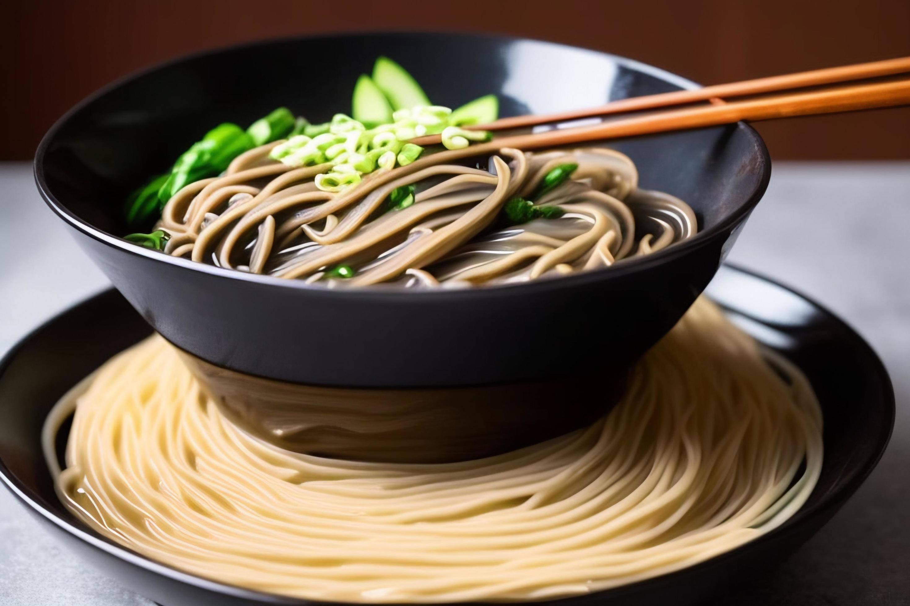 Delicious noodles. Fast food meal with appetizing pasta and chopsticks. Stock Free