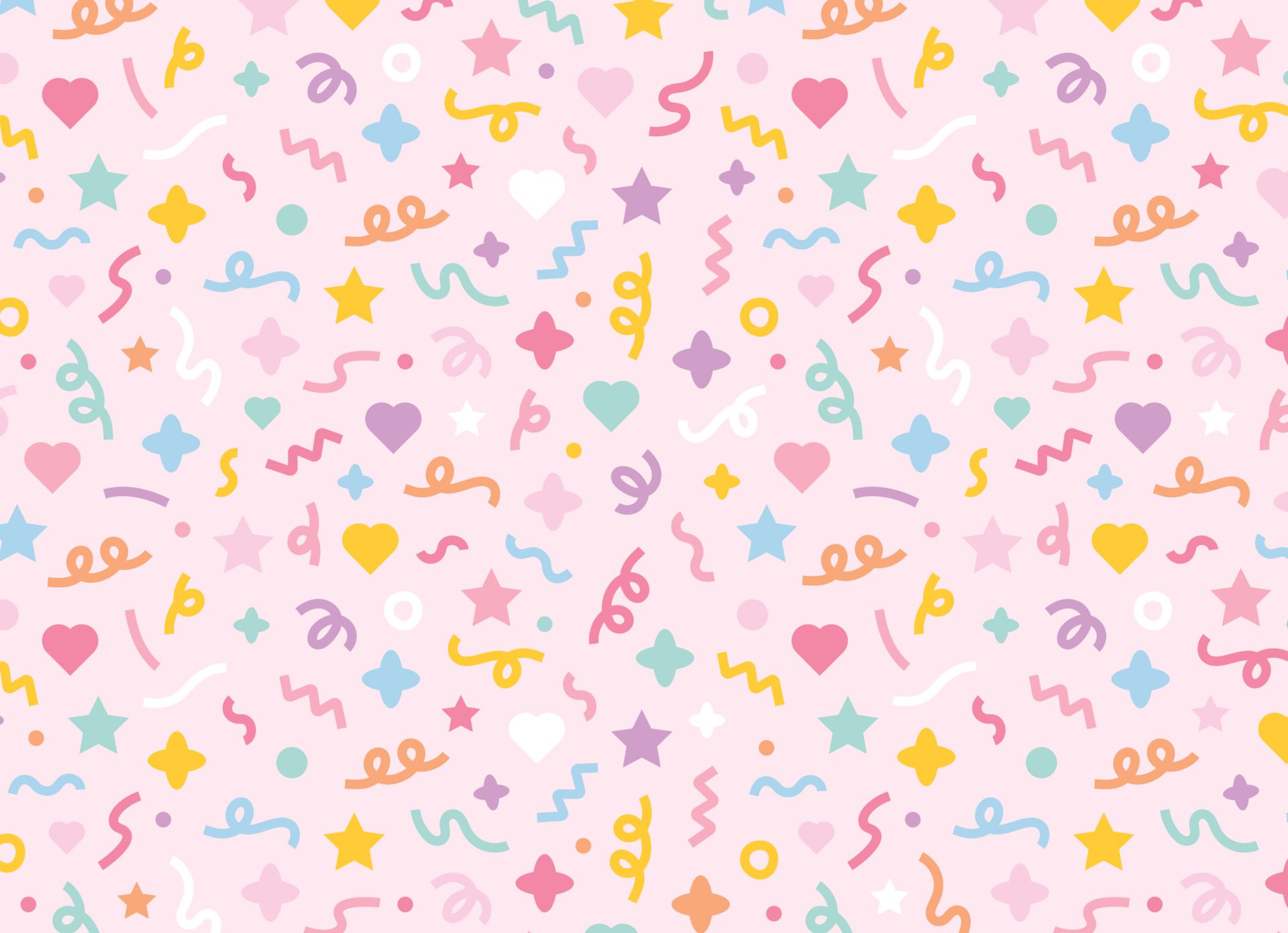 A pattern composed of confetti and cute shapes randomly on a pink background. Simple pattern design template. Free Vector