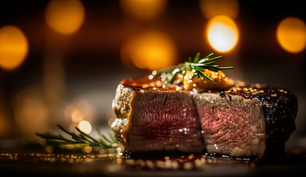 grilled beef fillet steaks with herbs and spices on dark background. AI Generative Free Photo