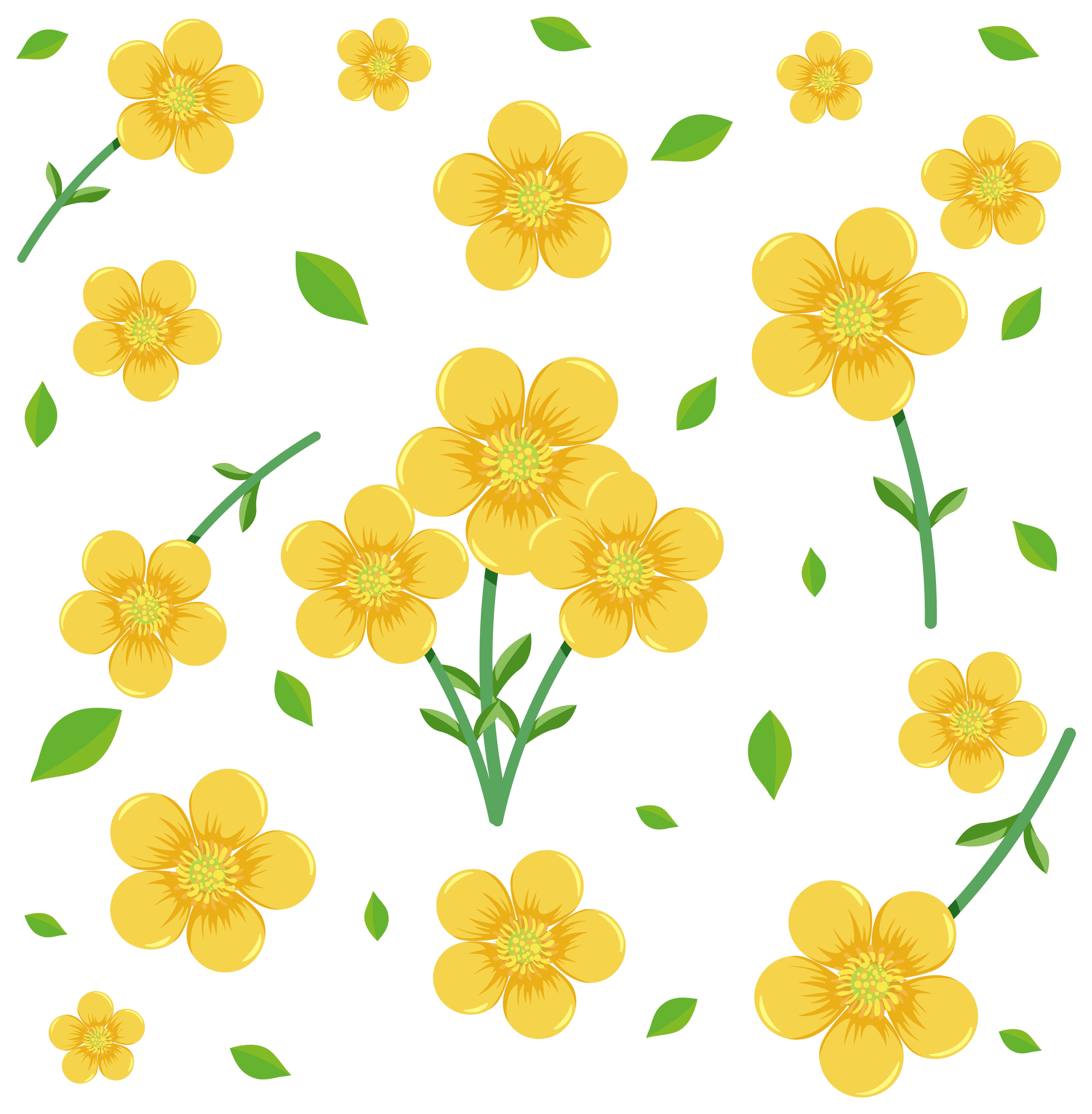 Seamless pattern with cute yellow flowers and leaf Free Vector