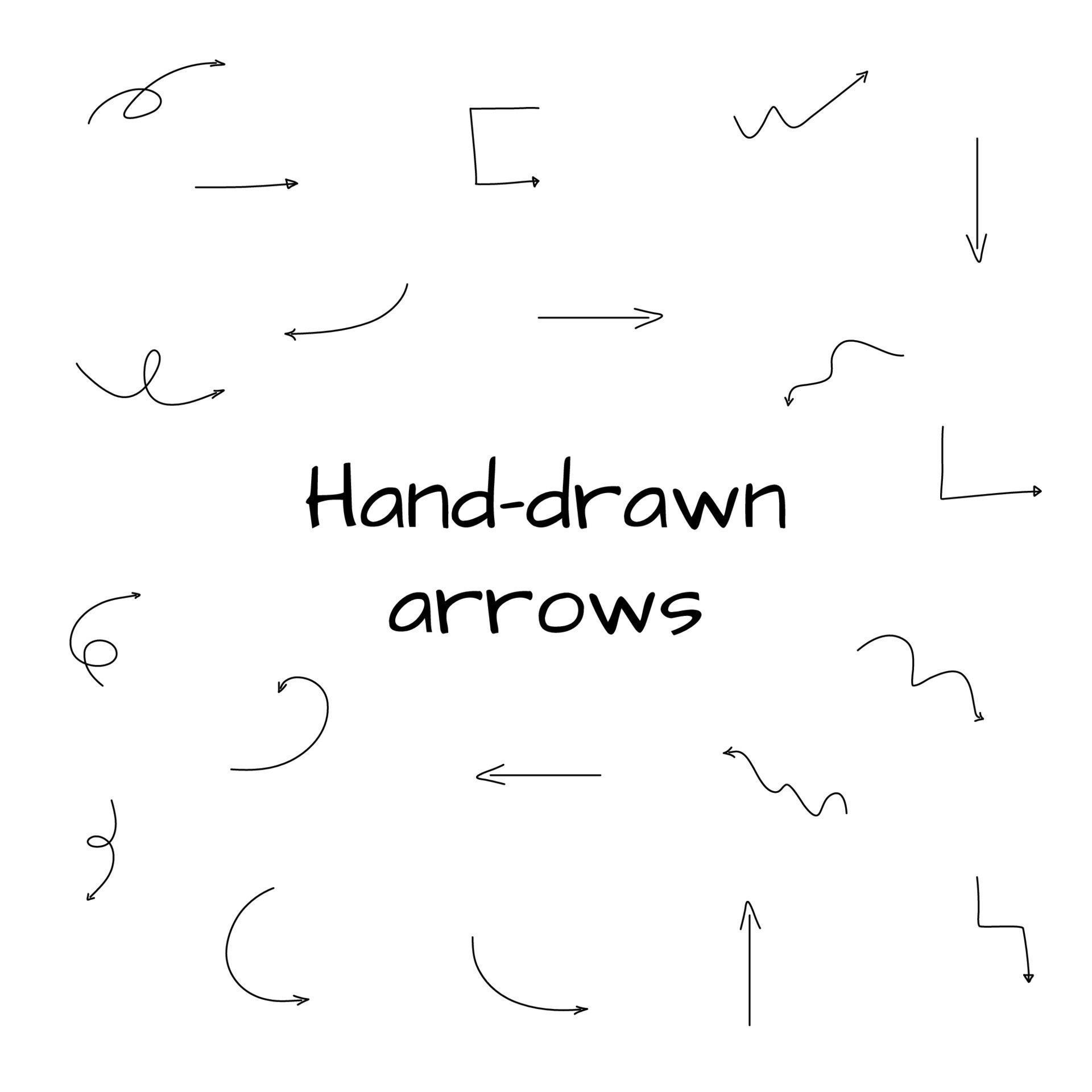 Hand drawn arrows set. Collection of vector doodle arrows in different shapes and directions. Stock Free