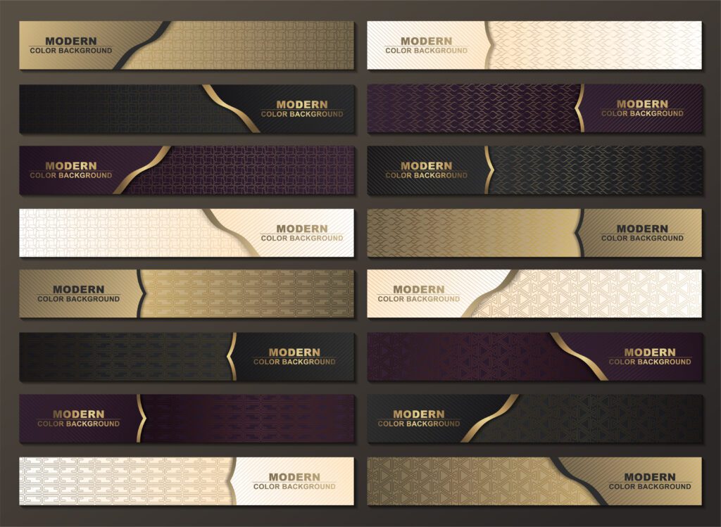 Luxury horizontal patterned banner set with gold accents Free Vector