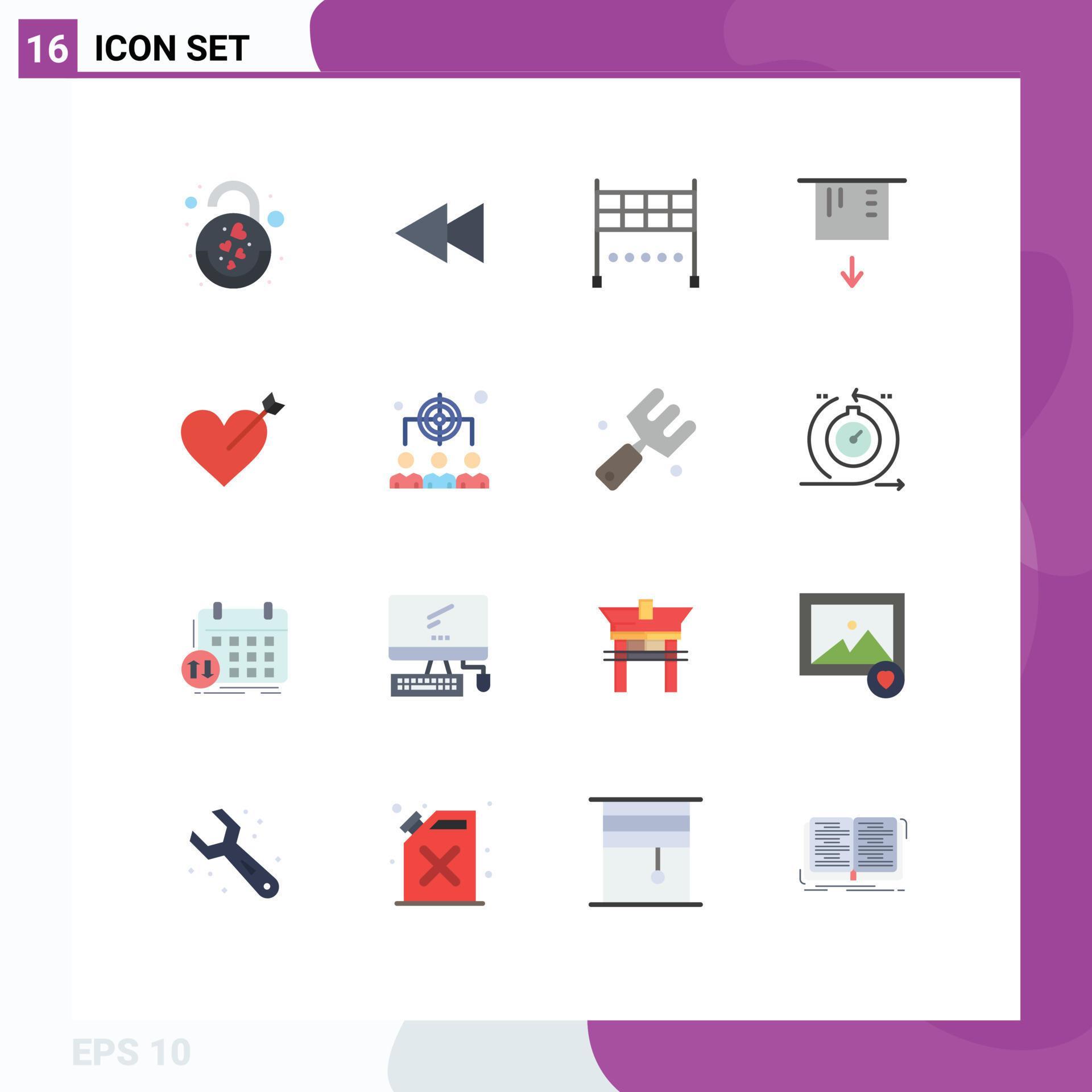 16 Universal Flat Color Signs Symbols of business heart finish arrow card Editable Pack of Creative Vector Design Elements Stock Free