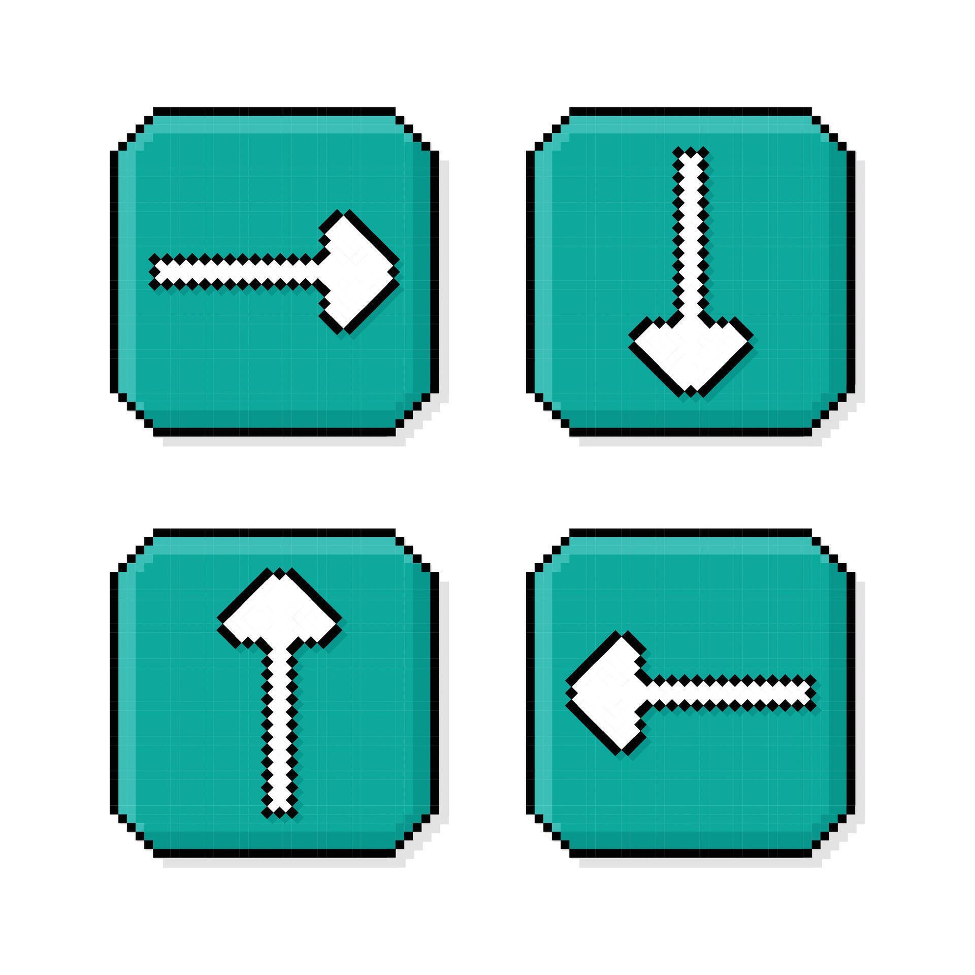 Pixel art, 90s mood, 8bit retro style arrows directions, set of white arrows icons or symbols on pixelated style illustration Stock Free