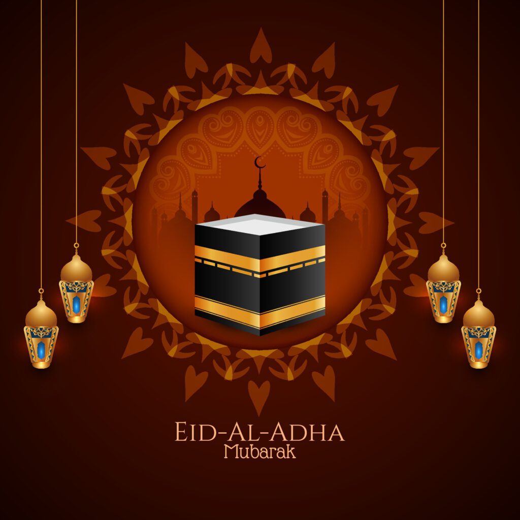 Eid al adha mubarak muslim festival decorative background Free Vector