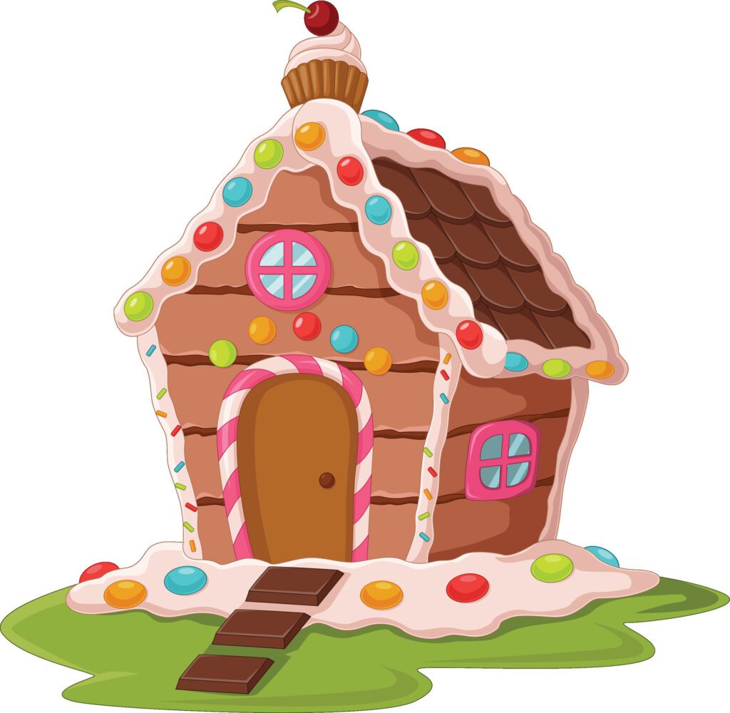 Cartoon gingerbread house on white background Free Vector