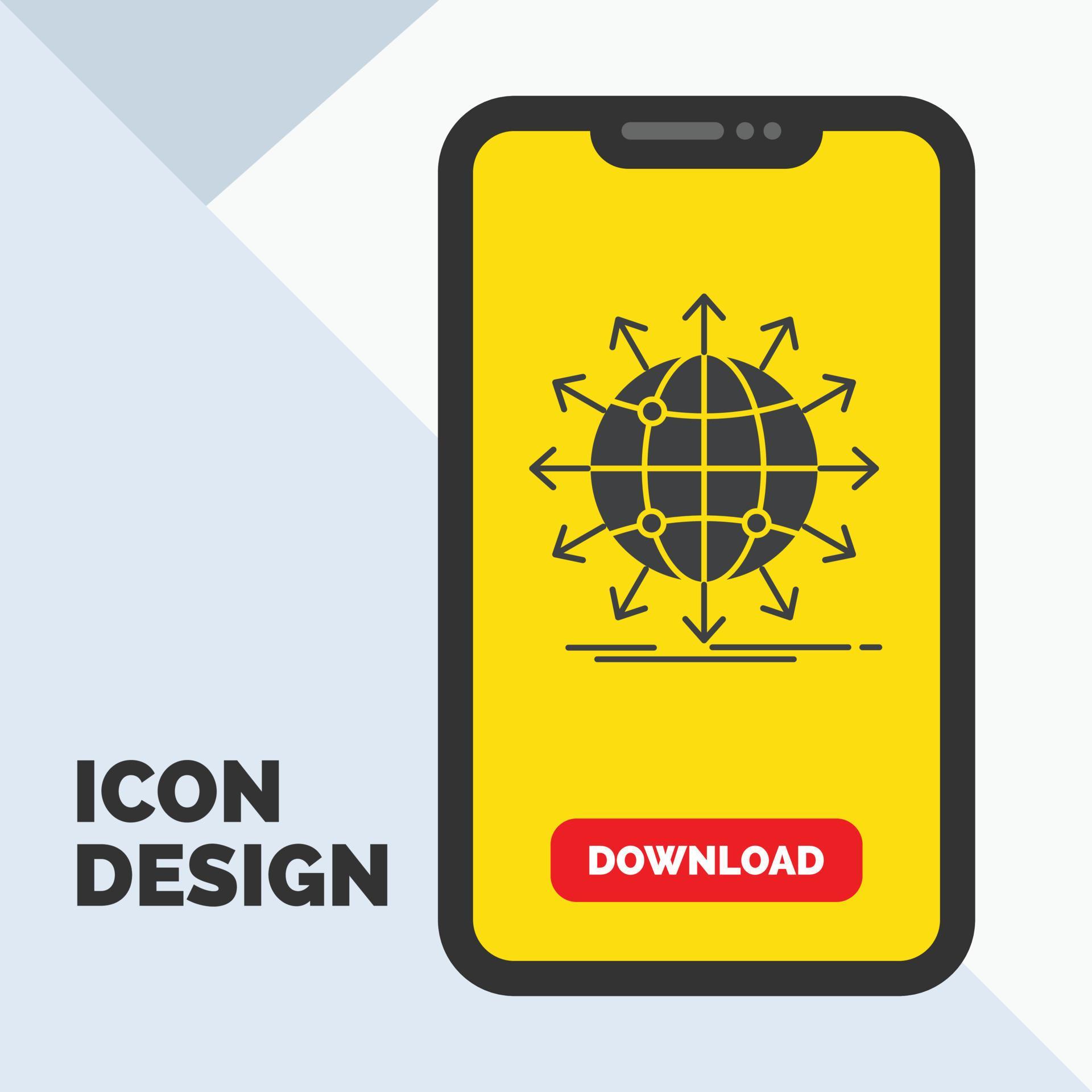 globe. network. arrow. news. worldwide Glyph Icon in Mobile for Download Page. Yellow Background Stock Free