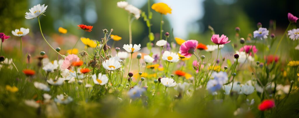 Beautiful cosmos flower field. Generative AI Stock Free