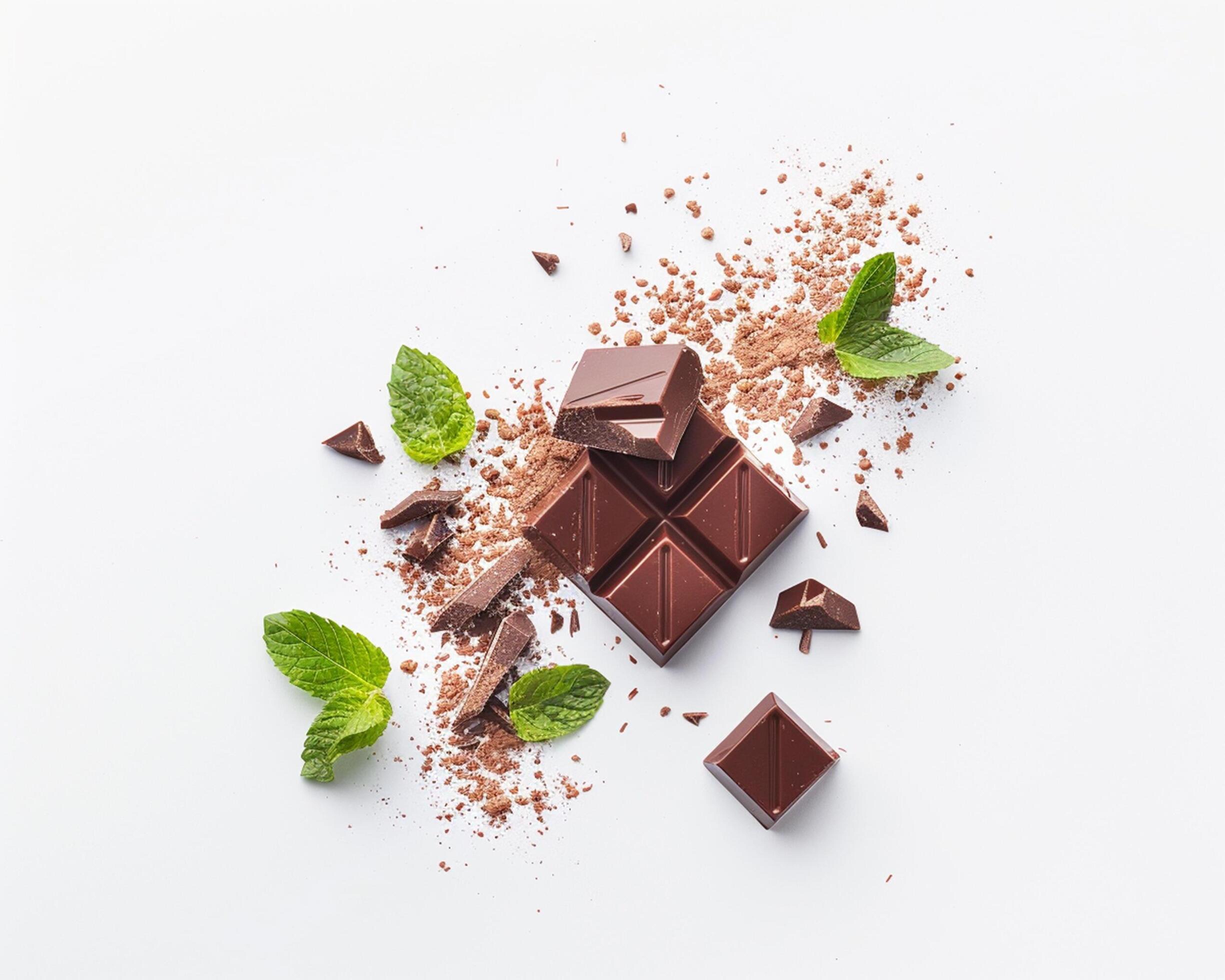 chocolate and mint leaves on white background Stock Free