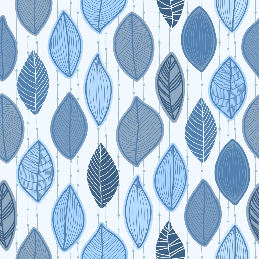 Forest leaves seamless pattern in pastel, blue colors. Wallpaper with natural floral ornaments. Hand drawn Graphic modern design. Free Vector