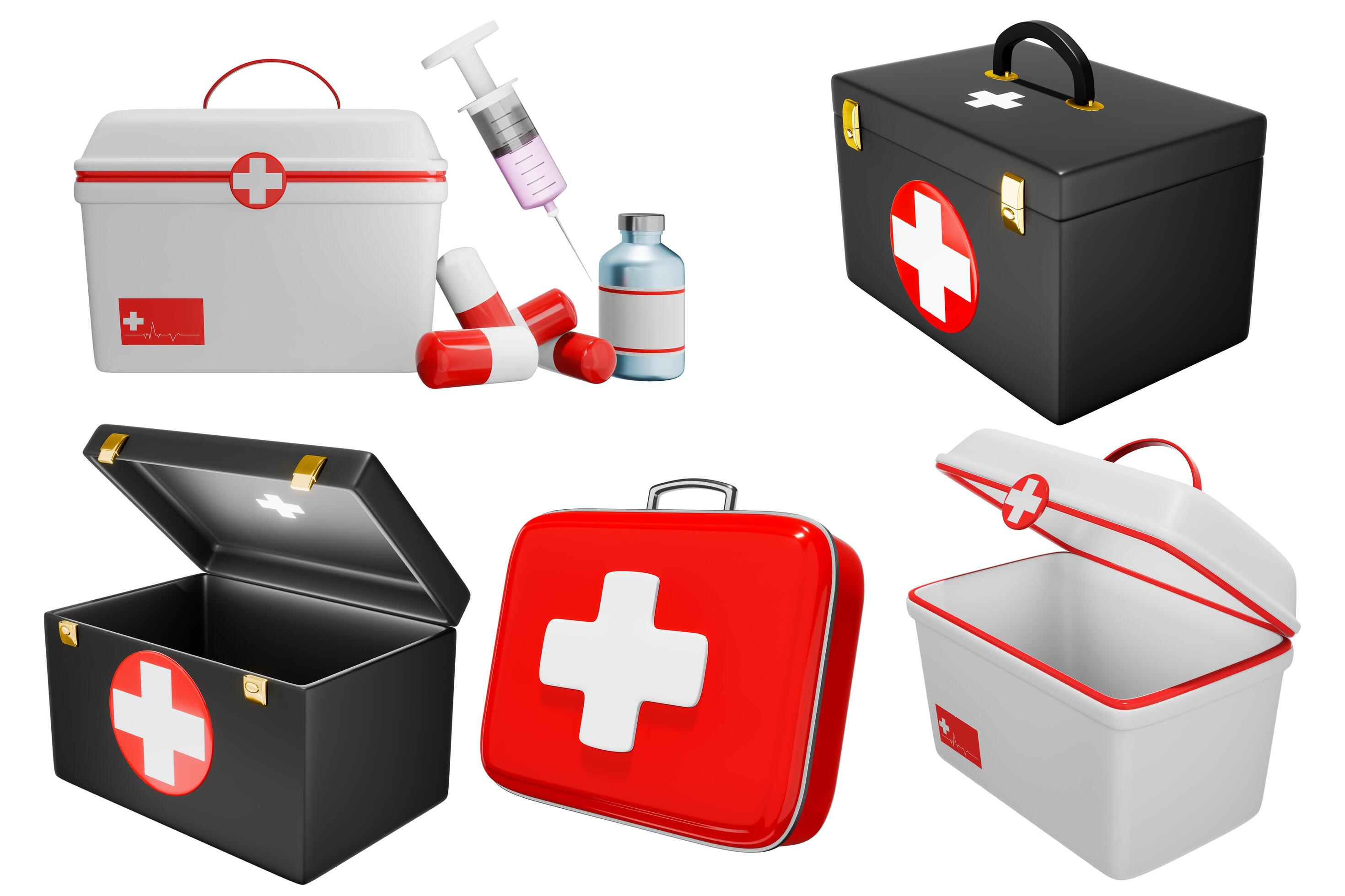 Box or bag for emergency medical equipment, hospital, medicine aid, medic, pharmacy, 3D illustration Separate on background – clipping path Stock Free