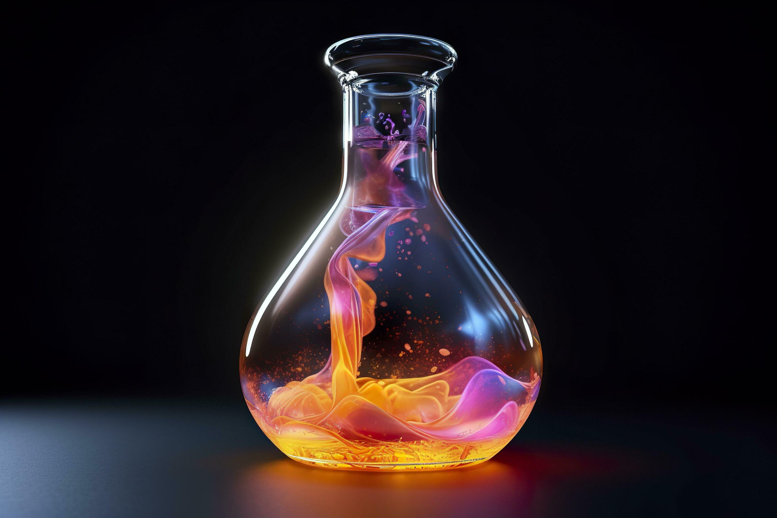 Close Up of a Science Beaker Filled with Multi Colored Liquids. AI Generative Stock Free