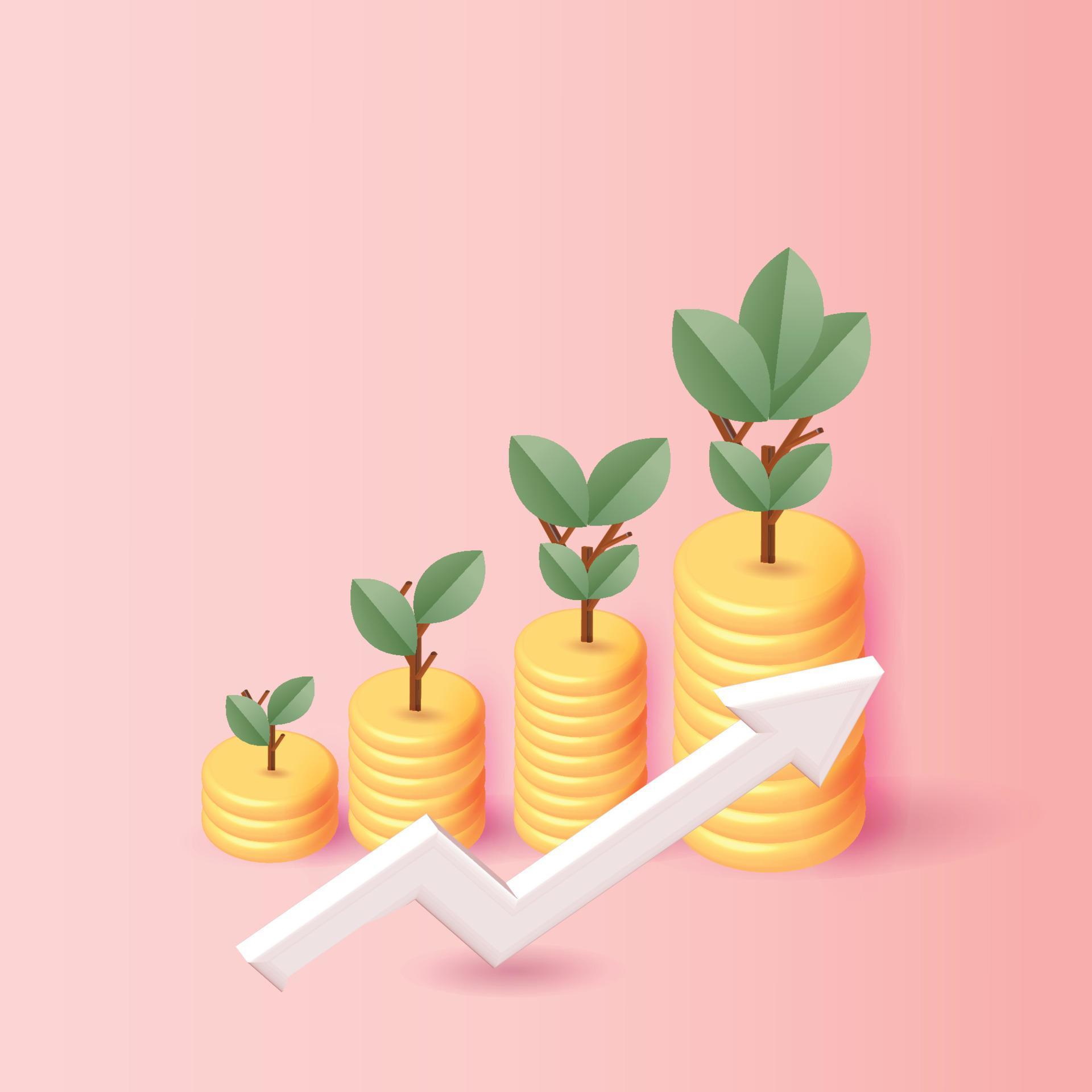 arrow cion growth money tree coin plant for save money vector 3d banking income business Stock Free