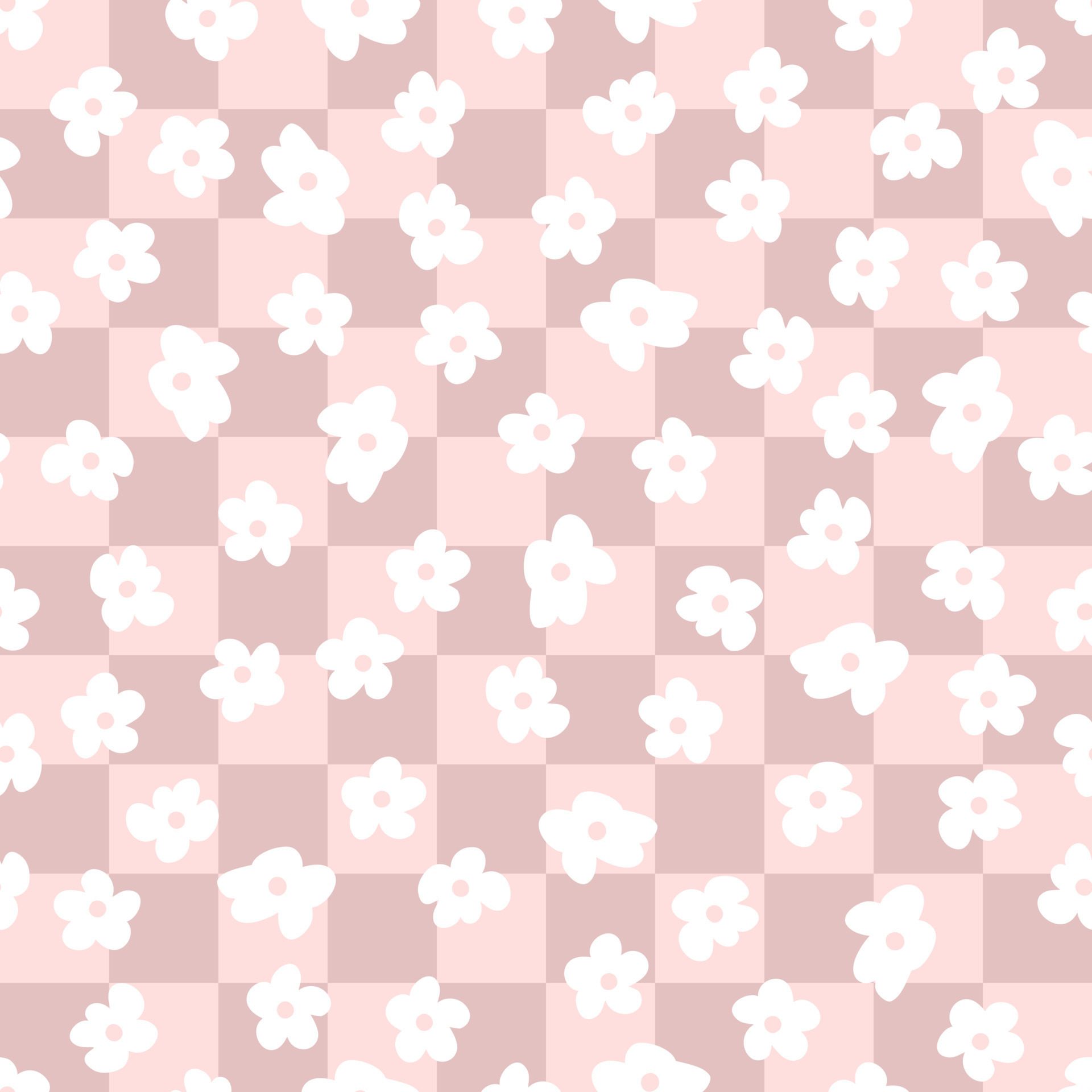 Checkers seamless pattern with simple flowers in 1970s style. Free Vector