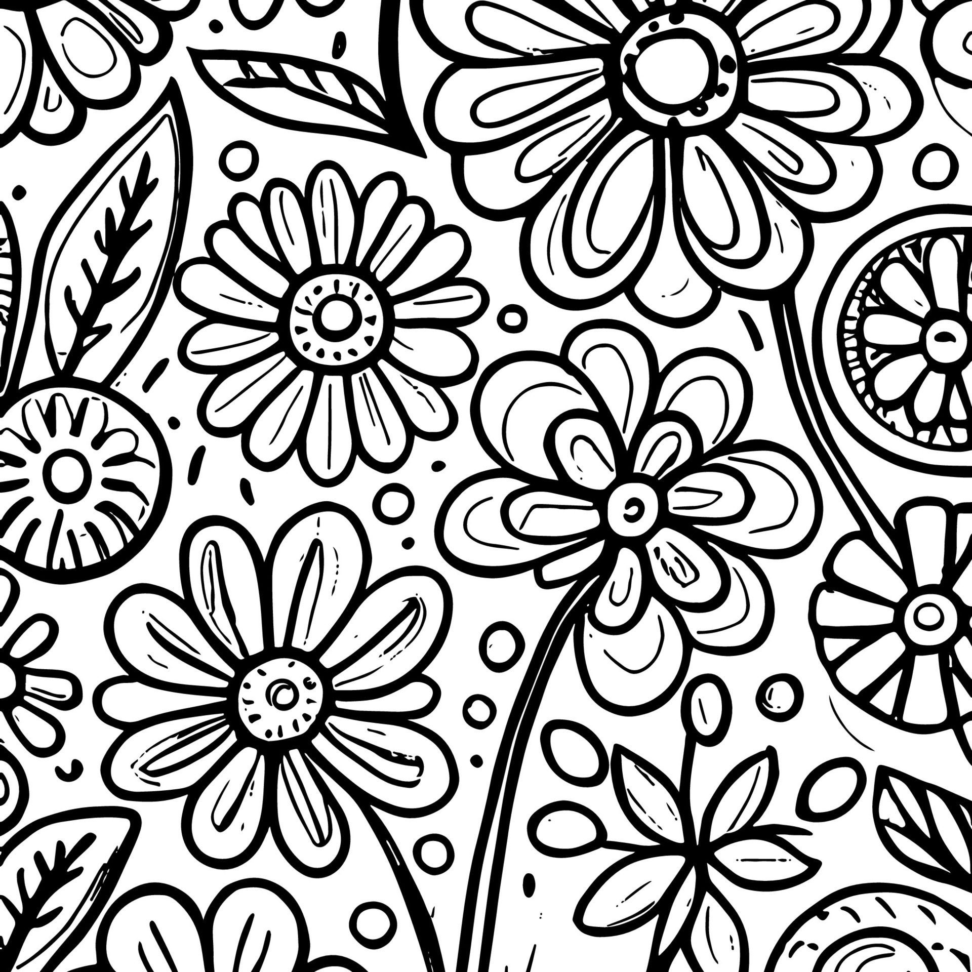 Abstract Black And White Monochromatic Hand-drawn Flowers Texture Pattern Doodle Vector Illustration Free Vector