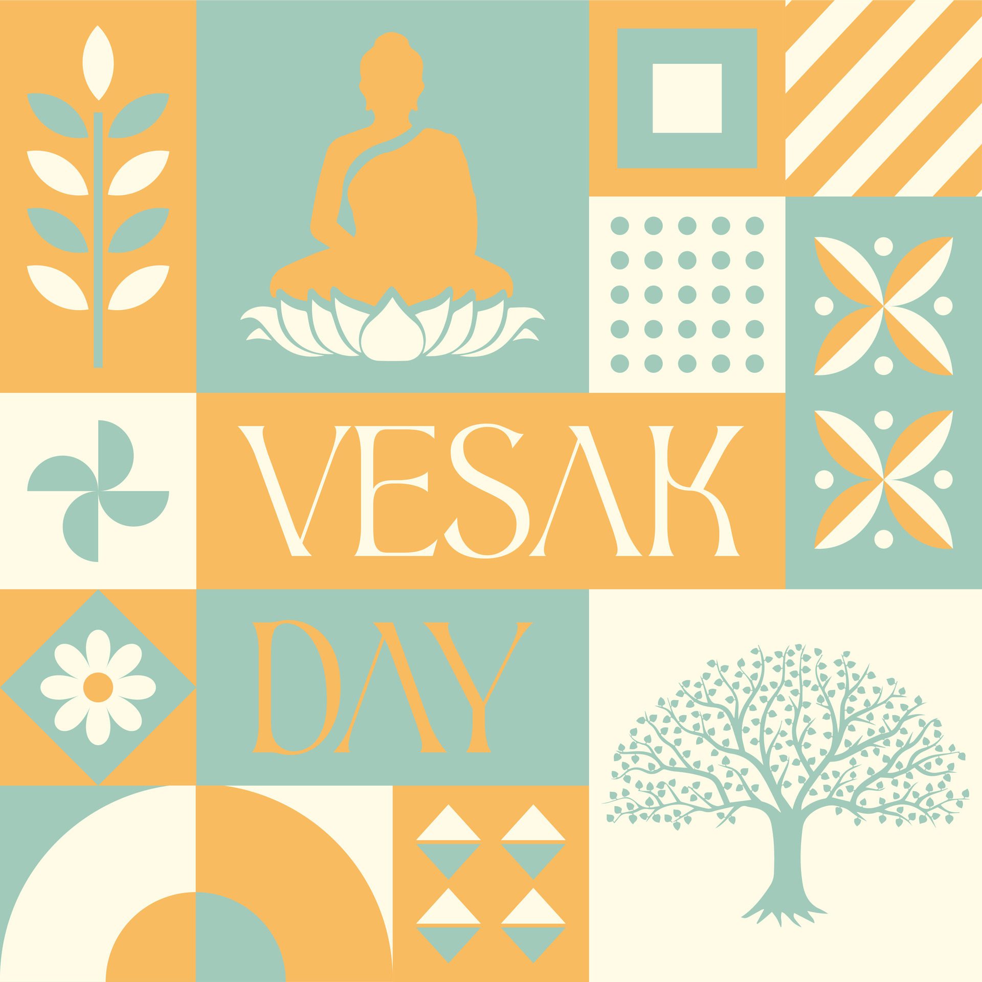 Happy Vesak Days seamless pattern in scandinavian style postcard with Retro clean concept design Free Vector