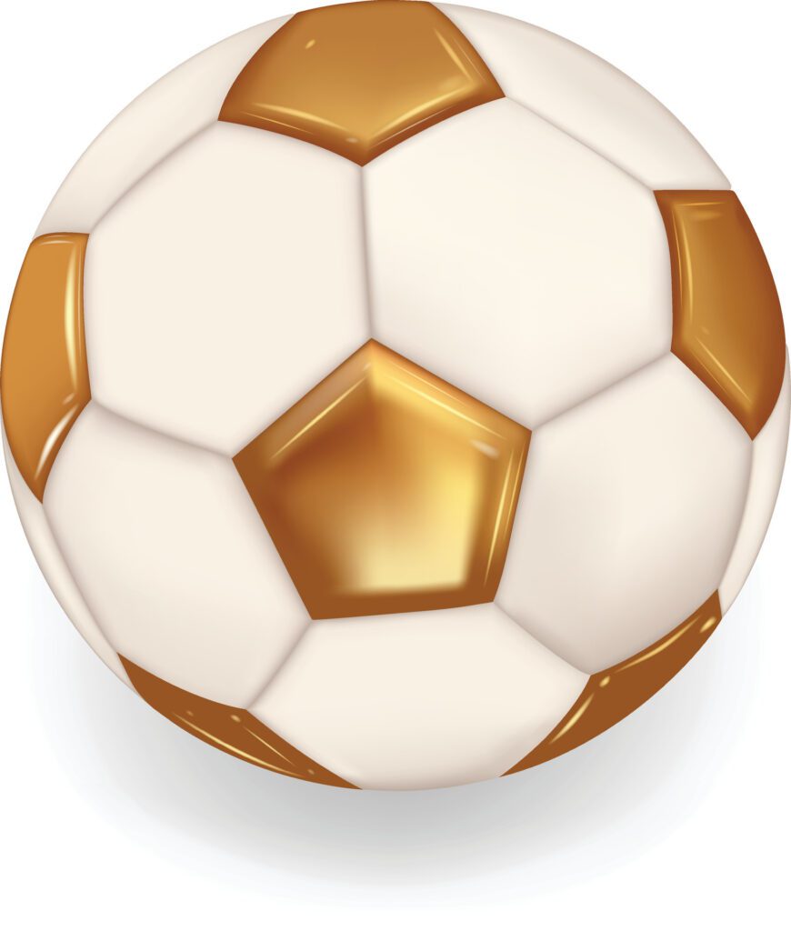 Golden soccer ball for soccer game recreation isolated on white background, 3D render Free Vector