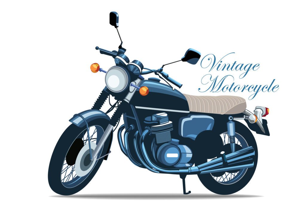 Vintage motorcycle classic motorbike blue color isolated on white background for background design. Free Vector