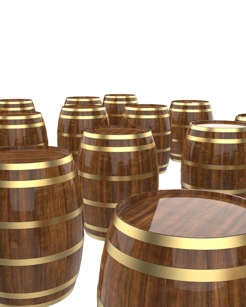 Whiskey barrel close-up scene isolated on background. 3d rendering – illustration Stock Free