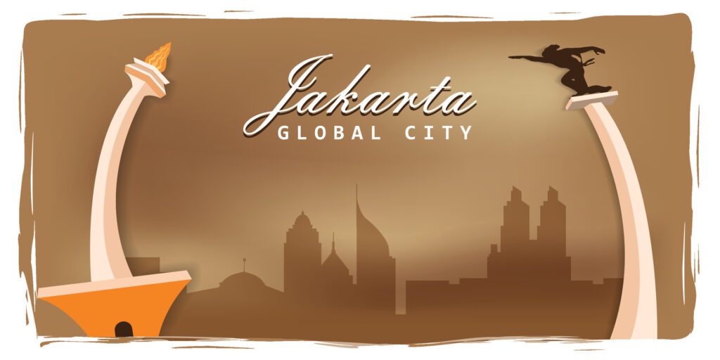 Jakarta city skyline landmark background banner design Free Vector